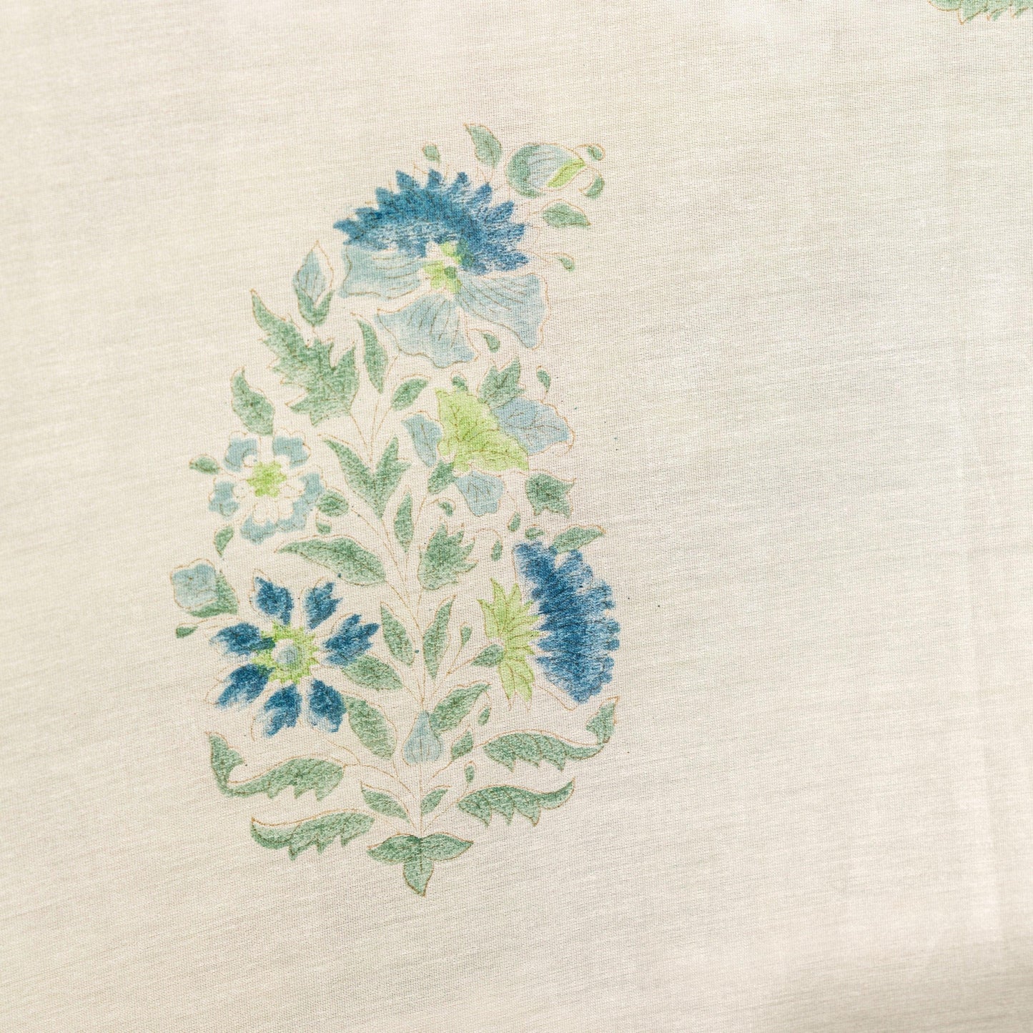 Blue & Green Ambi Blockprint Maheshwari Silk Curtain-Curtains-House of Ekam