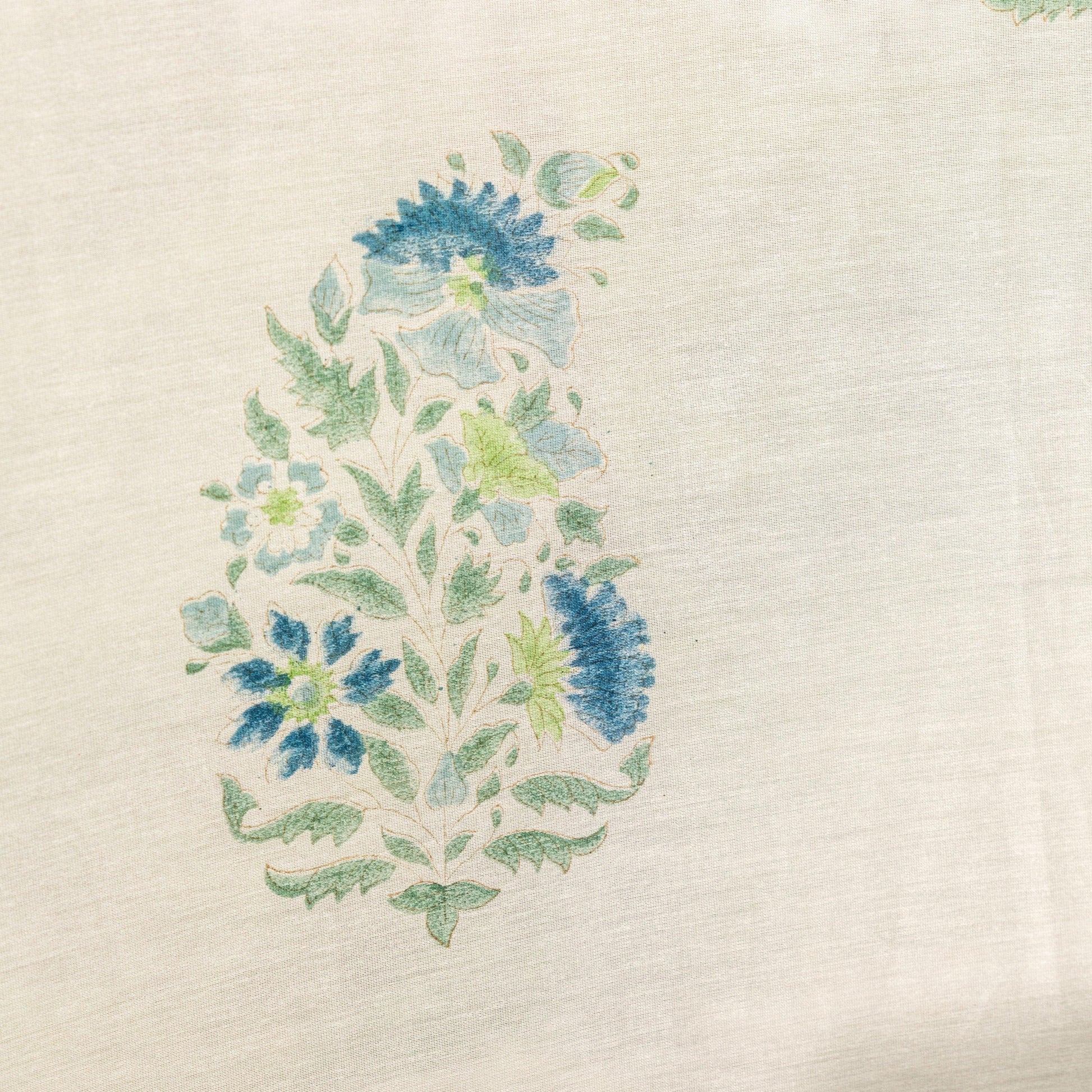 Blue & Green Ambi Blockprint Maheshwari Silk Curtain-Curtains-House of Ekam