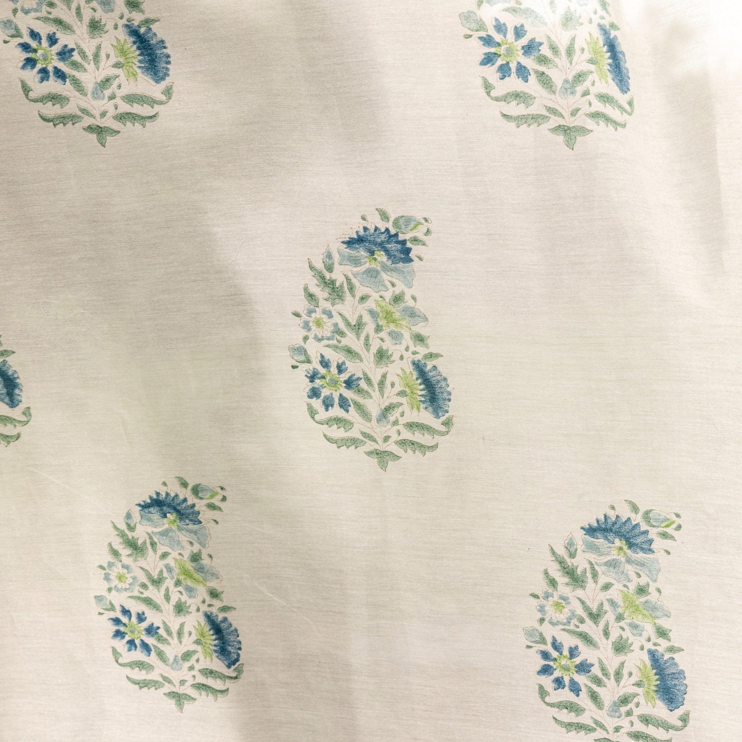 Blue & Green Ambi Blockprint Maheshwari Silk Curtain-Curtains-House of Ekam