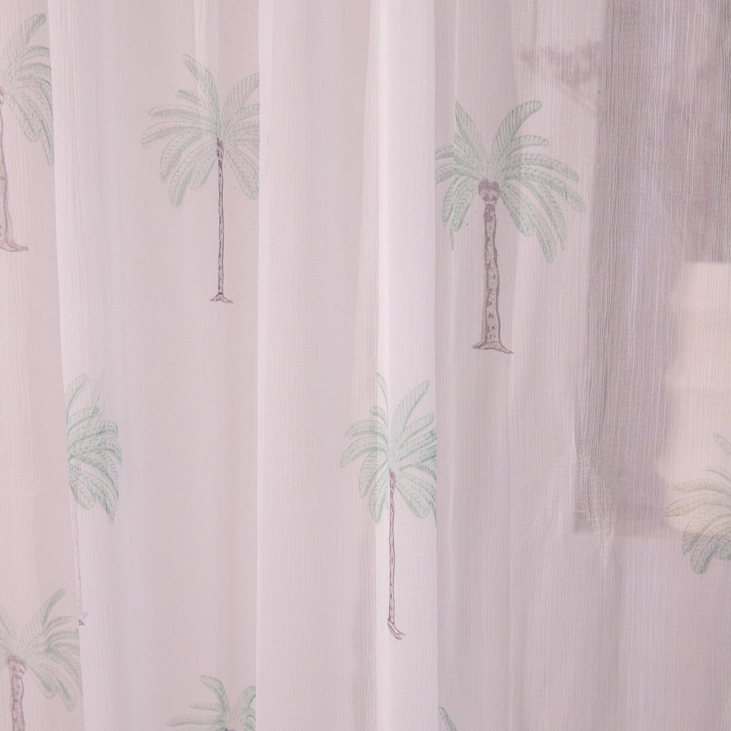 Chiffon Palm Hand Blockprinted Sheer Curtain-Curtains-House of Ekam