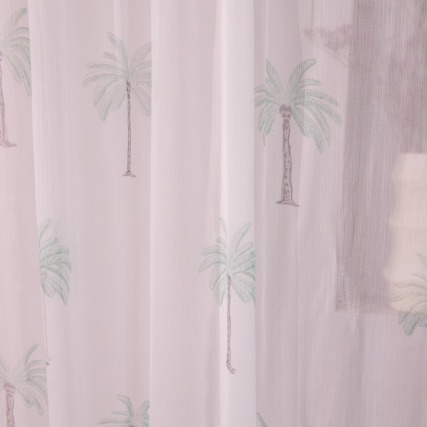 Chiffon Palm Hand Blockprinted Sheer Curtain-Curtains-House of Ekam