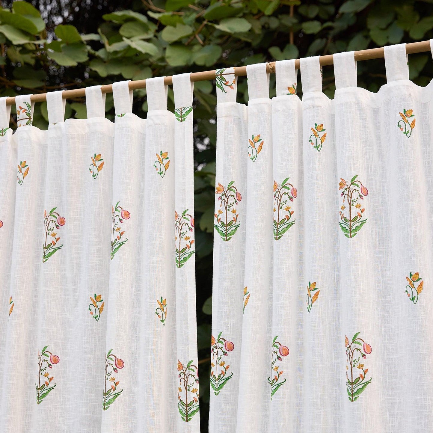 Fig & Bloom Blockprint Cotton Slub Curtain-Curtains-House of Ekam