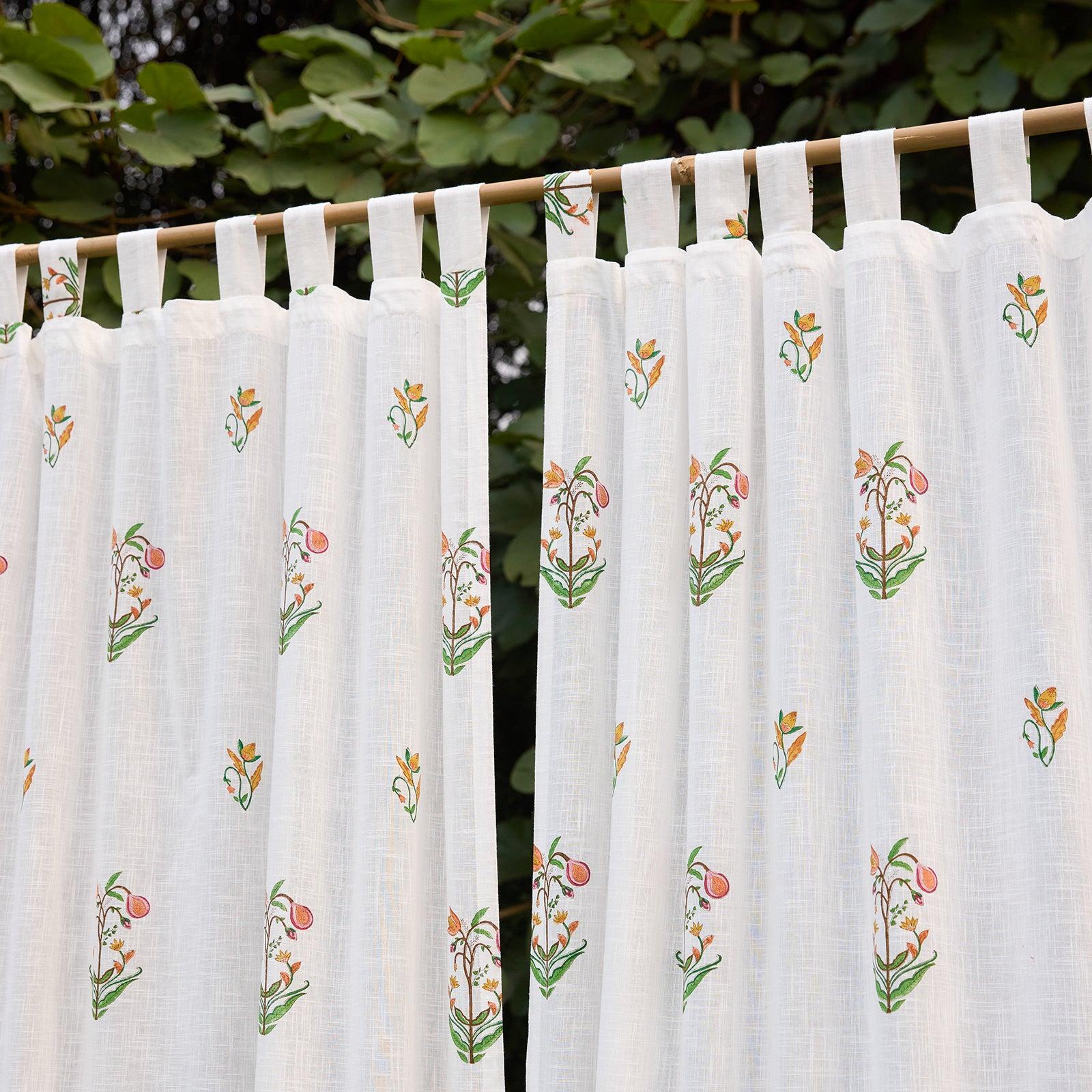 Fig & Bloom Blockprint Cotton Slub Curtain-Curtains-House of Ekam