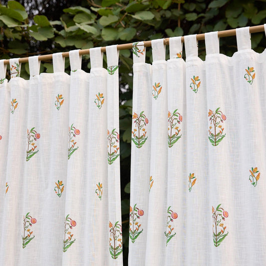 Fig & Bloom Blockprint Cotton Slub Curtain-Curtains-House of Ekam