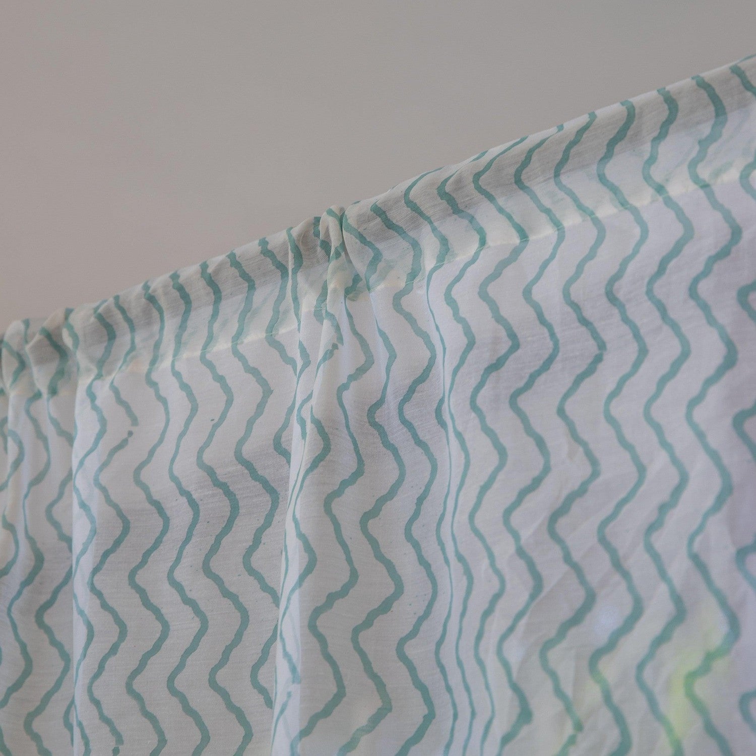 Green Chevron Blockprint Maheshwari Silk Curtain-Curtains-House of Ekam