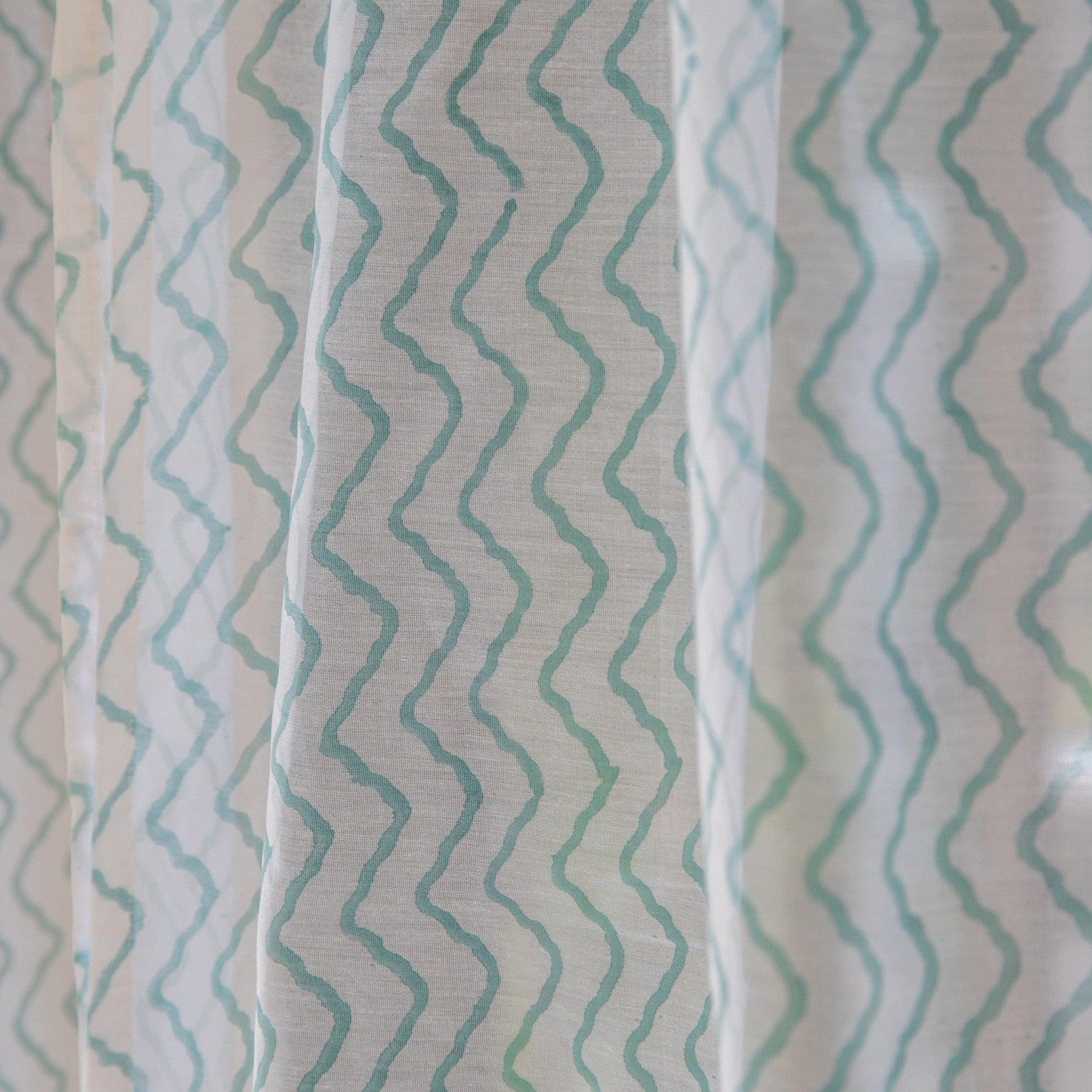 Green Chevron Blockprint Maheshwari Silk Curtain-Curtains-House of Ekam