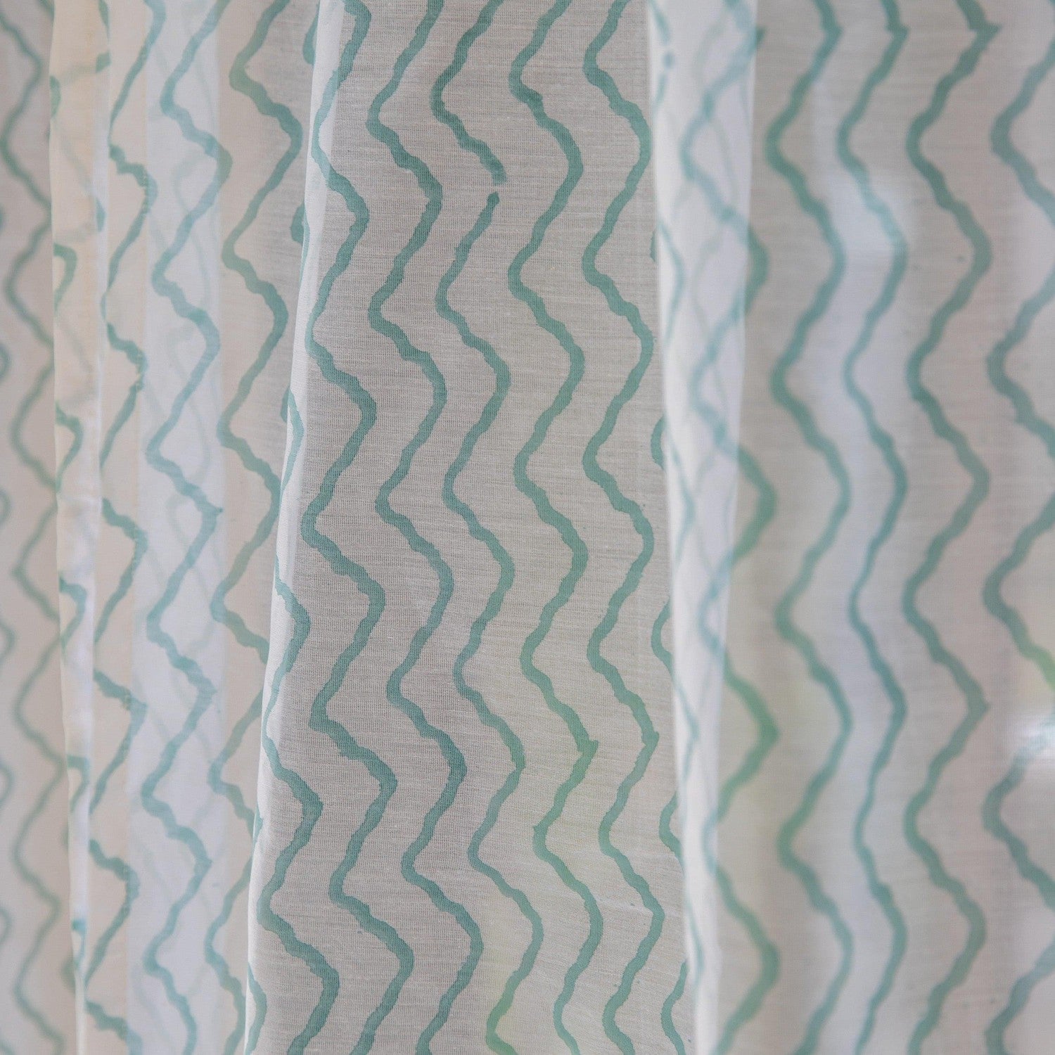 Green Chevron Blockprint Maheshwari Silk Curtain-Curtains-House of Ekam