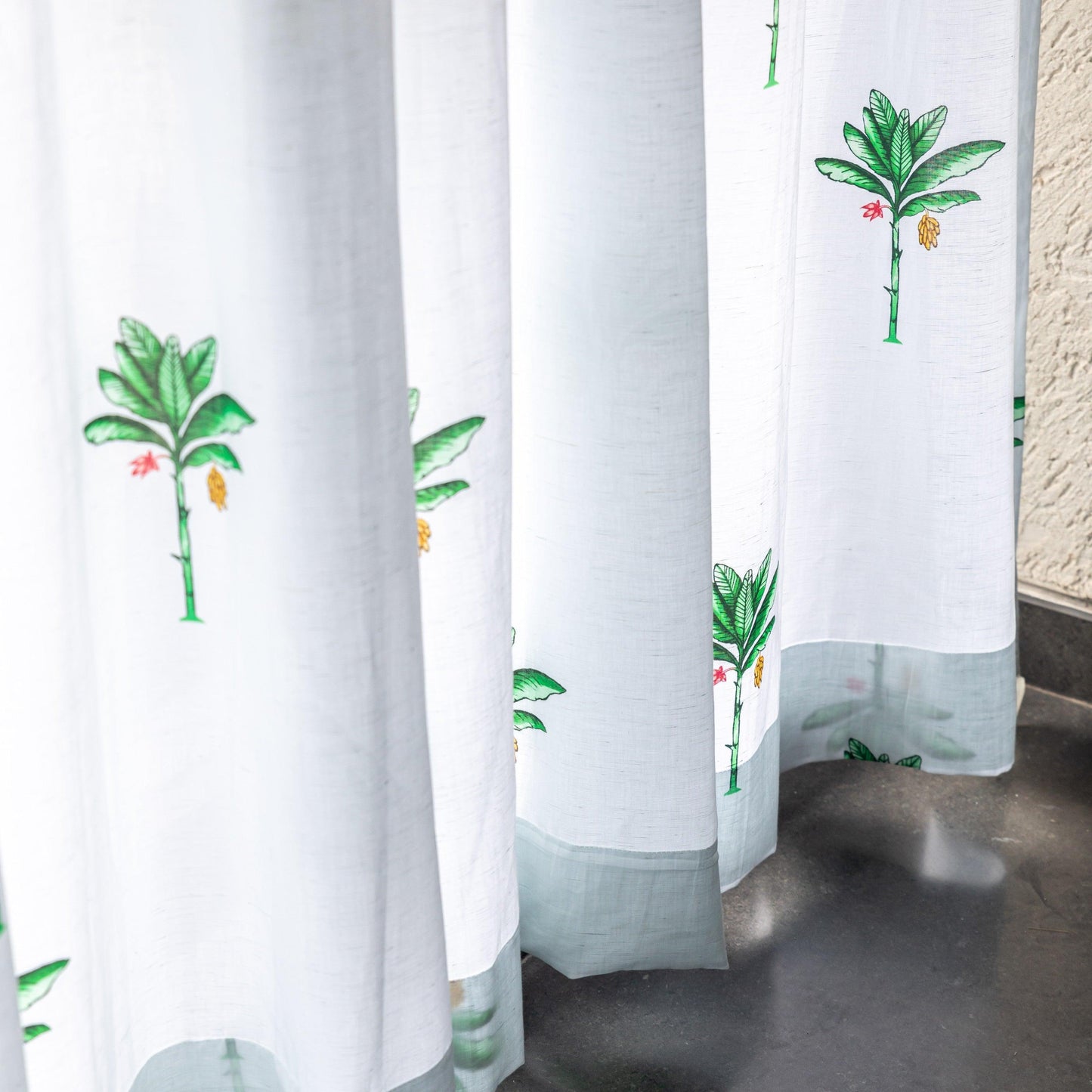 Green Palm Tropicasa Cotton Curtain-Curtains-House of Ekam