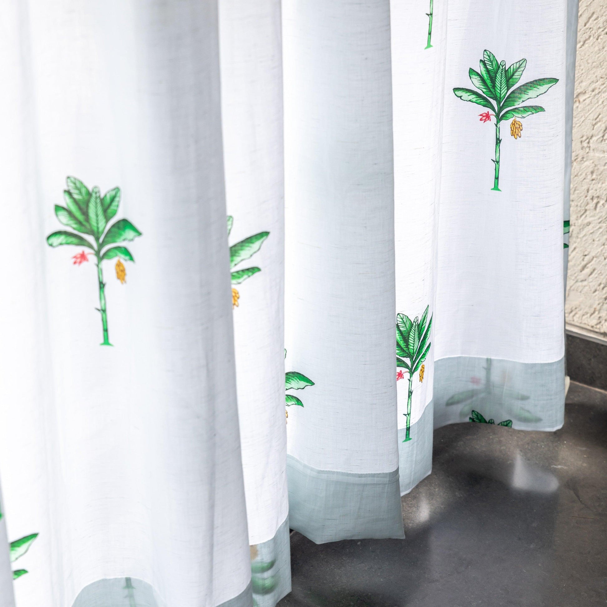 Green Palm Tropicasa Cotton Curtain-Curtains-House of Ekam