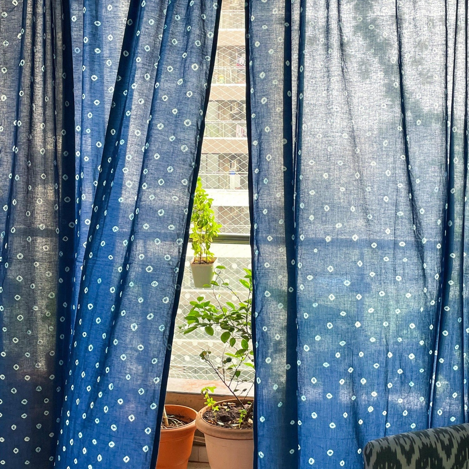 Indigo Bandhani Curtains-Curtains-House of Ekam