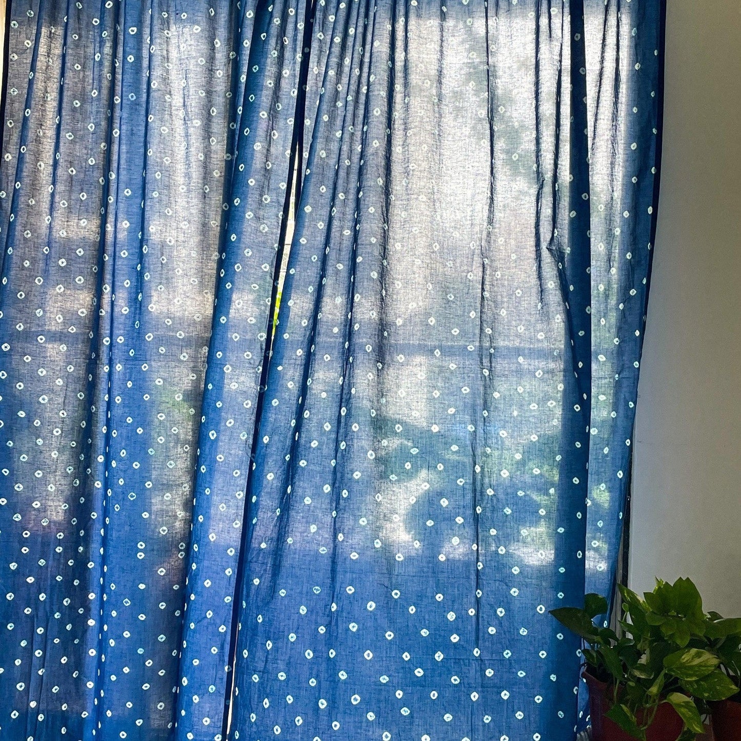 Indigo Bandhani Curtains-Curtains-House of Ekam