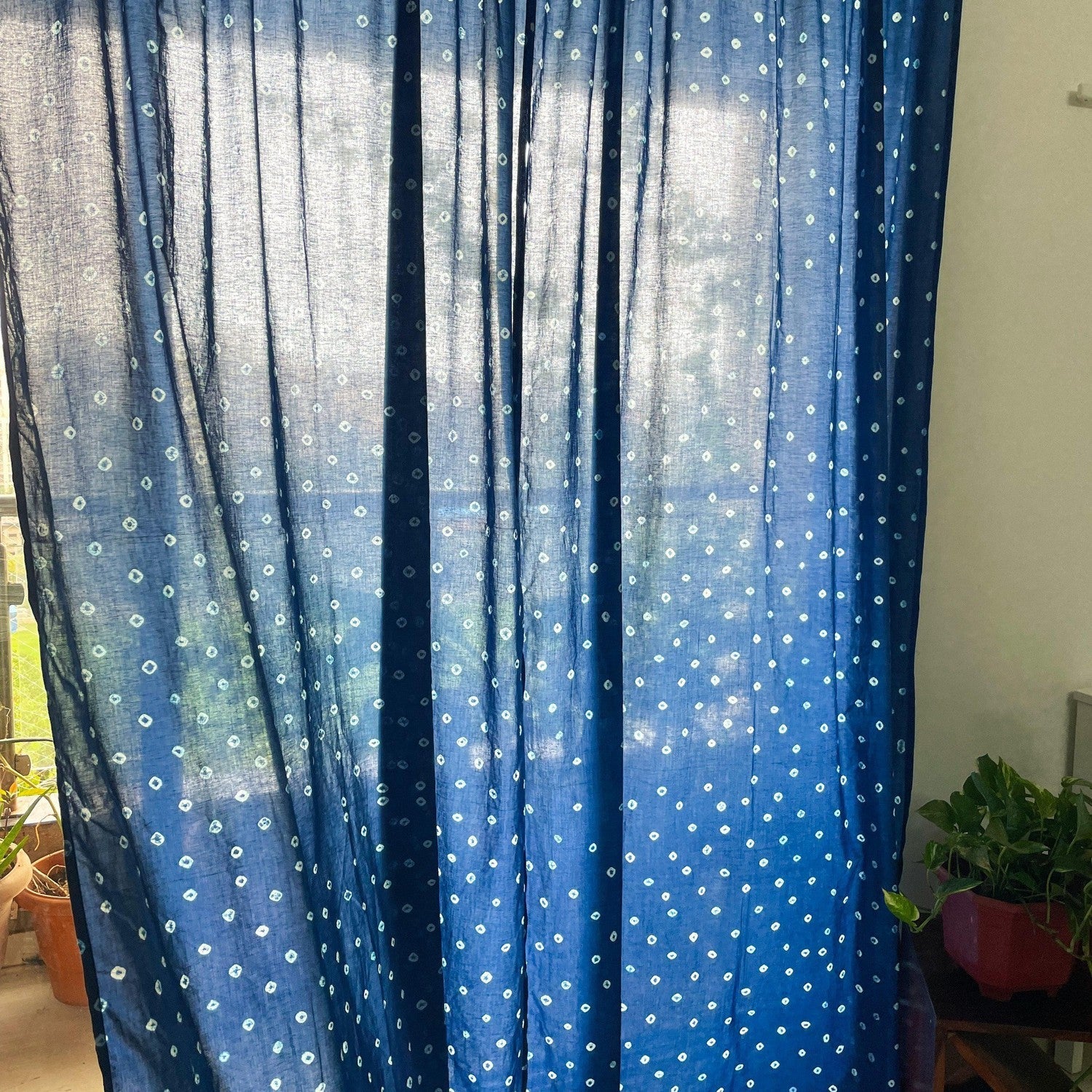 Indigo Bandhani Curtains-Curtains-House of Ekam