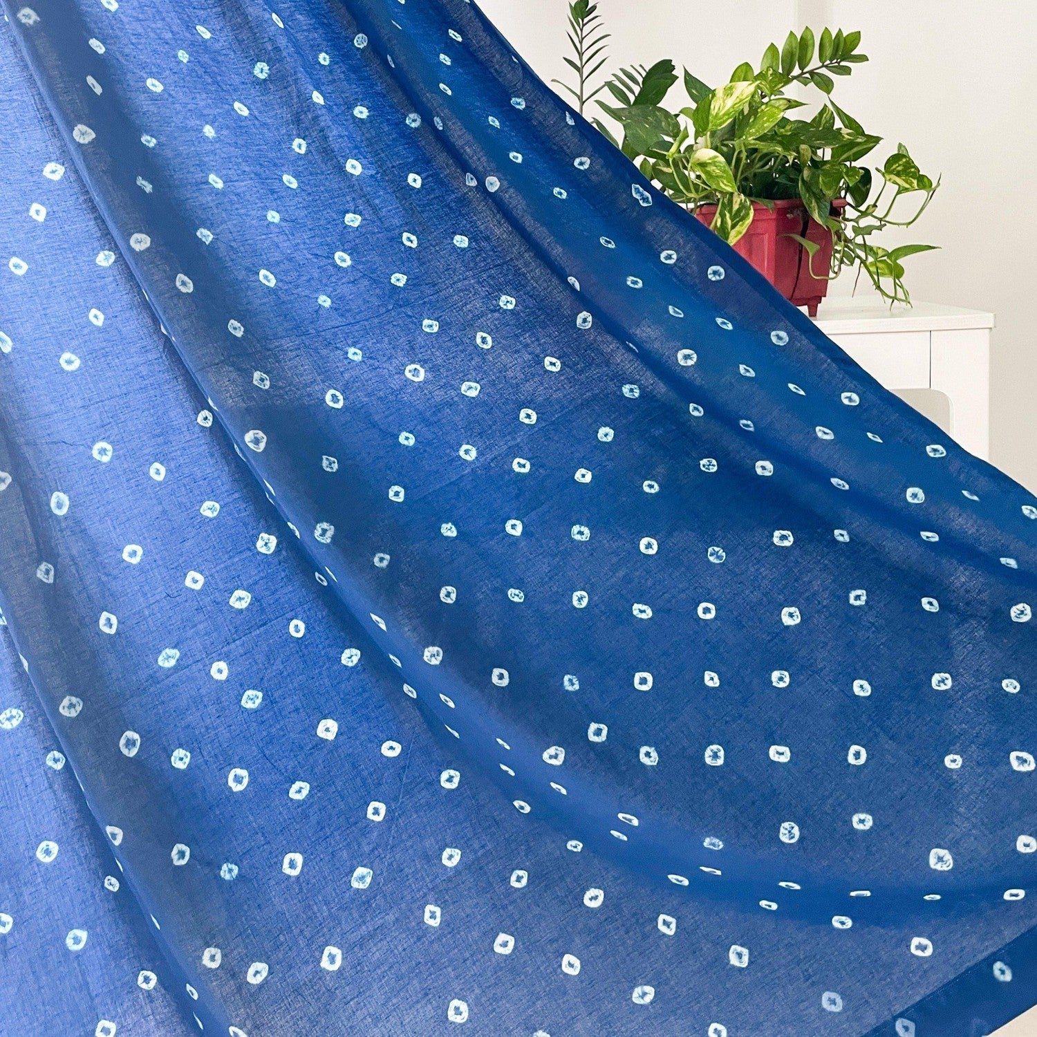 Indigo Bandhani Curtains-Curtains-House of Ekam