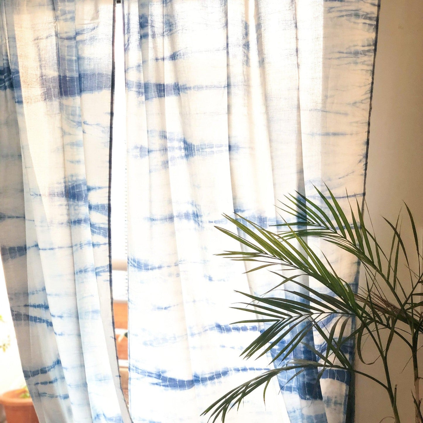 Indigo Hand Tie Dye Sheer Curtain-Curtains-House of Ekam
