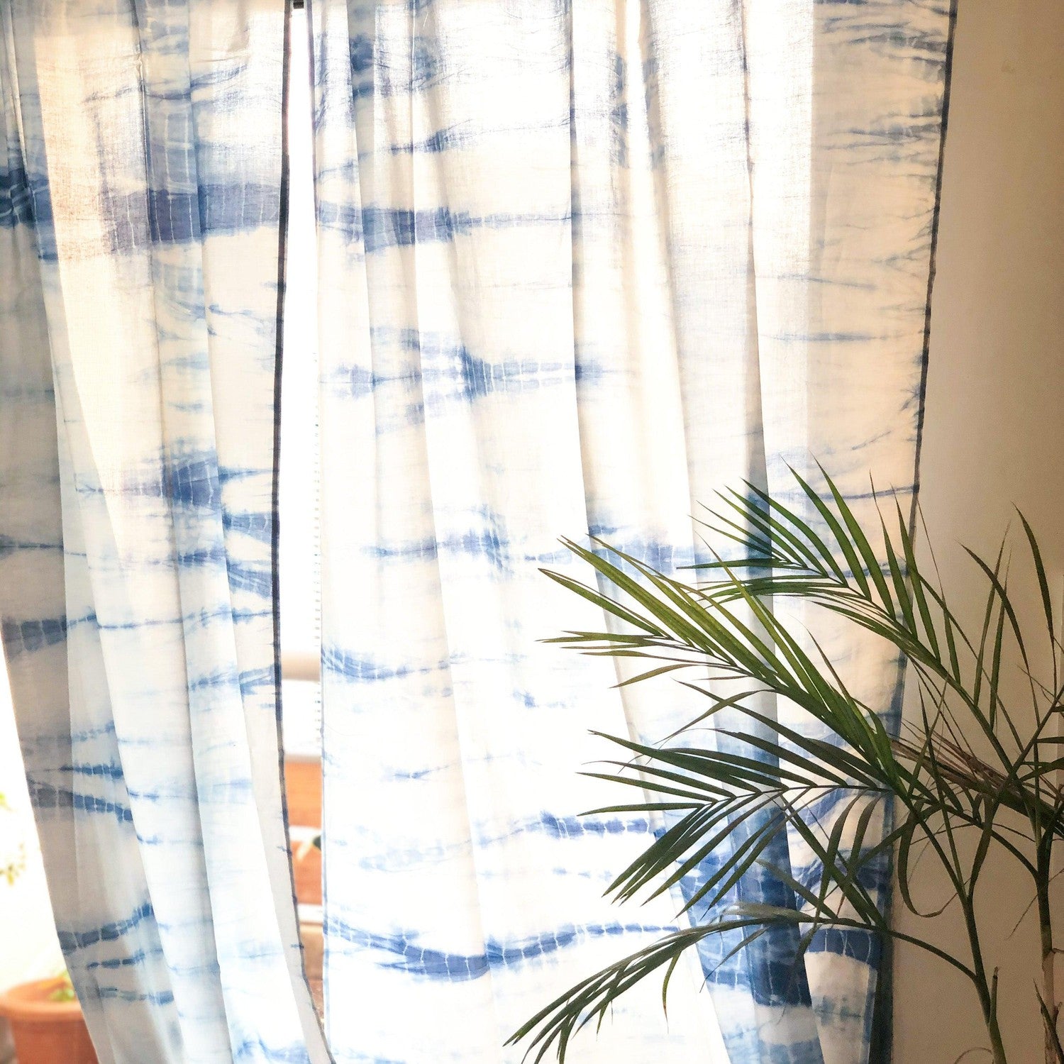 Indigo Hand Tie Dye Sheer Curtain-Curtains-House of Ekam