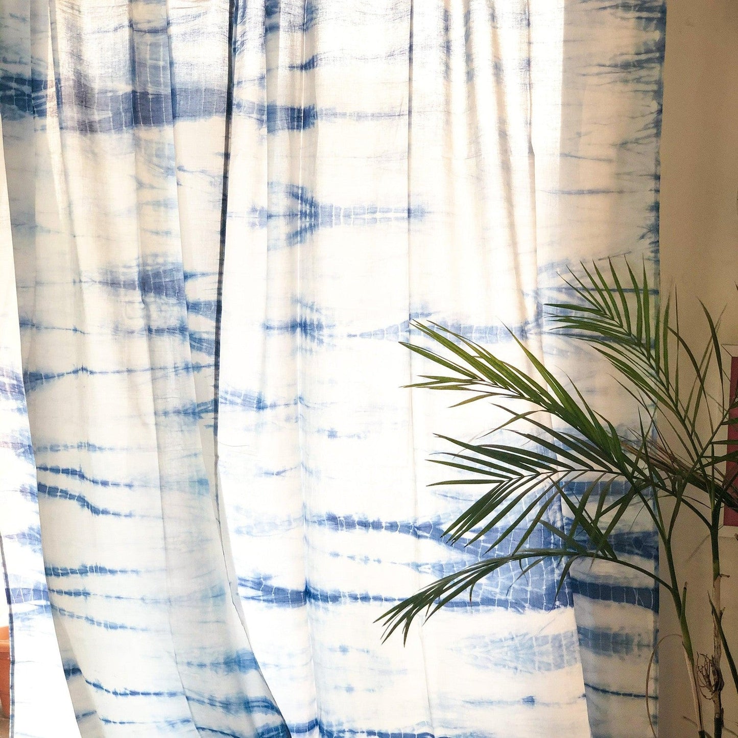 Indigo Hand Tie Dye Sheer Curtain-Curtains-House of Ekam