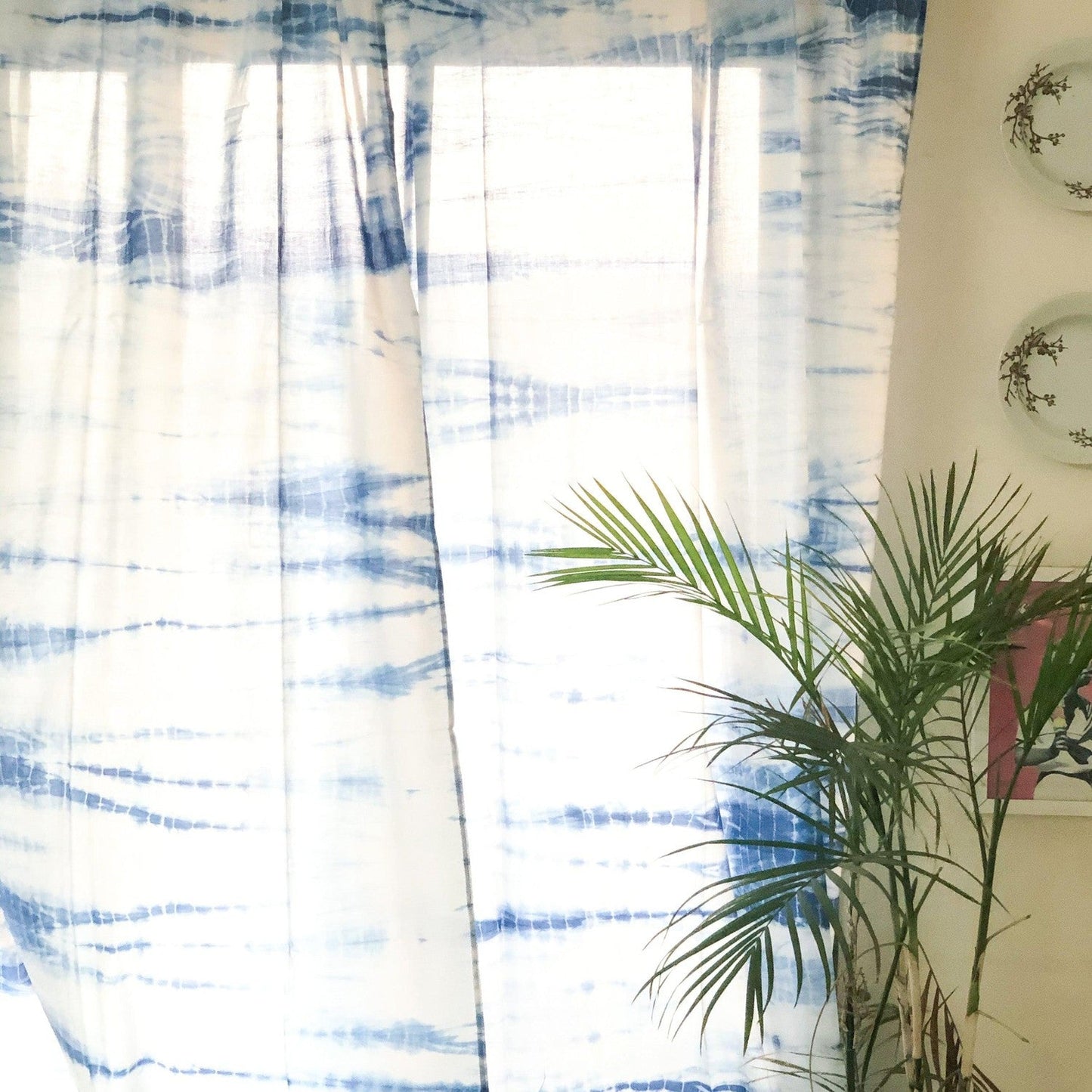 Indigo Hand Tie Dye Sheer Curtain-Curtains-House of Ekam