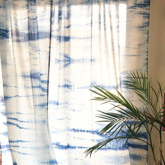Indigo Hand Tie Dye Sheer Curtain-Curtains-House of Ekam