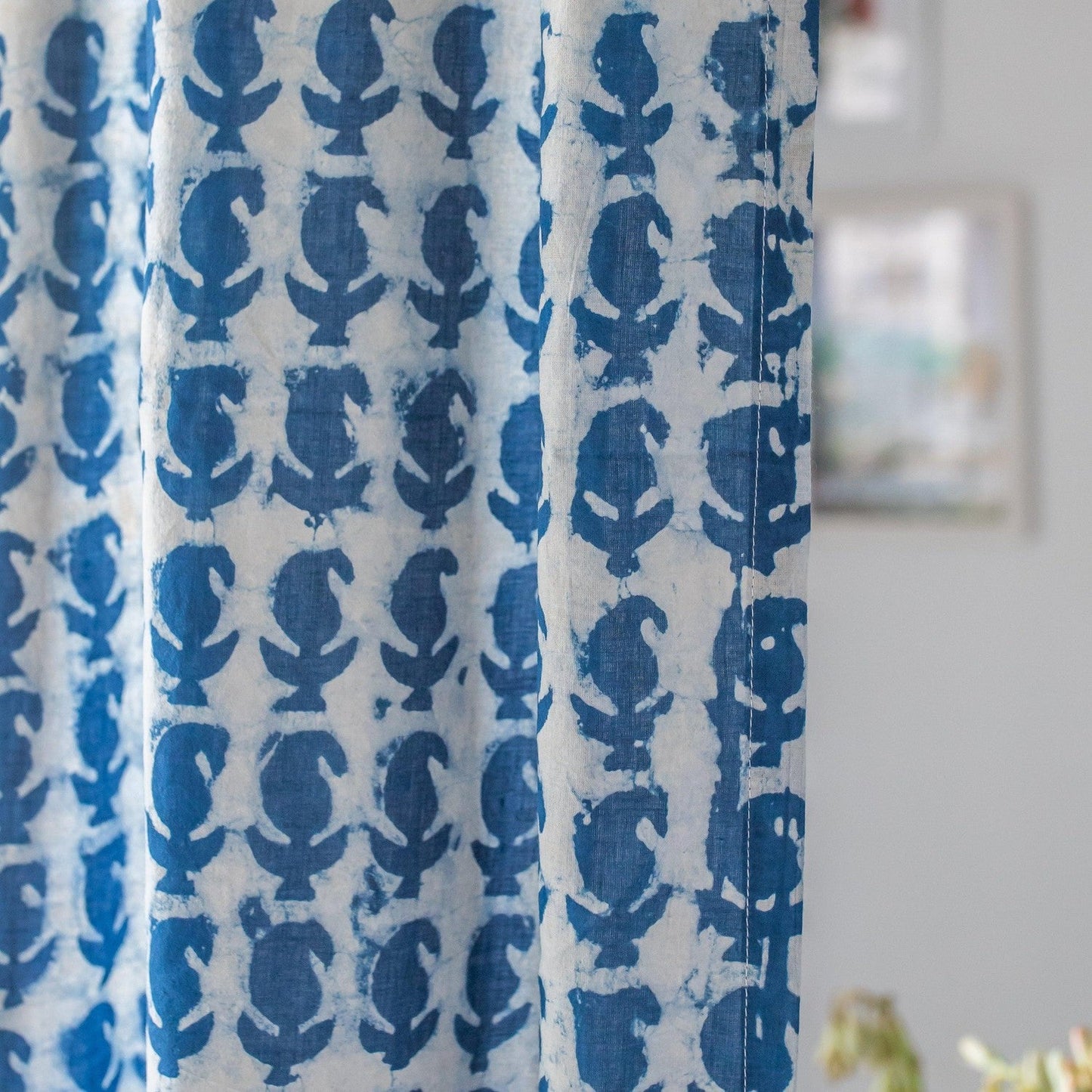 Indigo Paisley Print Semi Sheer Curtain-Curtains-House of Ekam