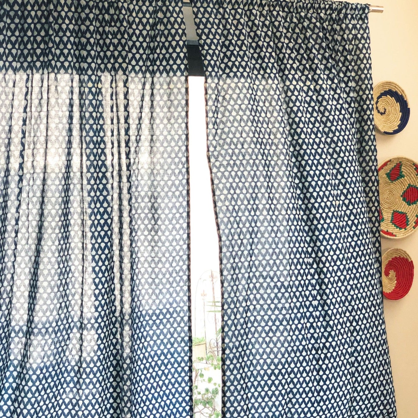 Indigo Tear Drop Semi Sheer Curtain-Curtains-House of Ekam