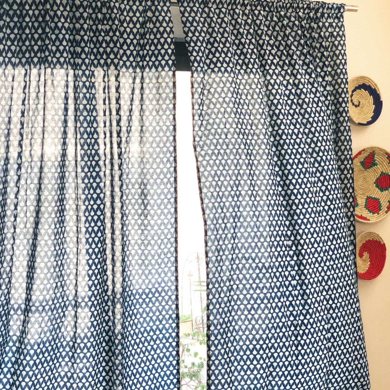Indigo Tear Drop Semi Sheer Curtain-Curtains-House of Ekam