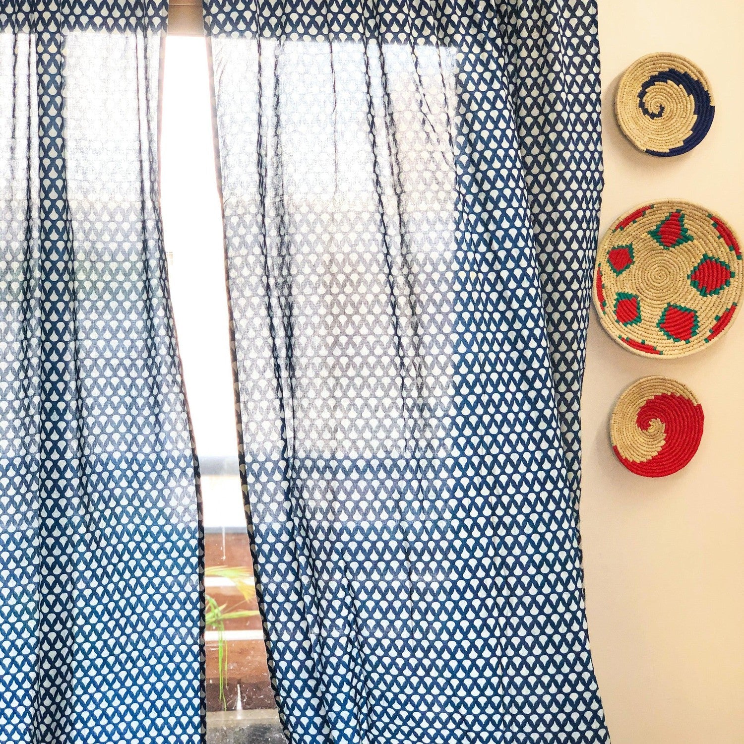 Indigo Tear Drop Semi Sheer Curtain-Curtains-House of Ekam