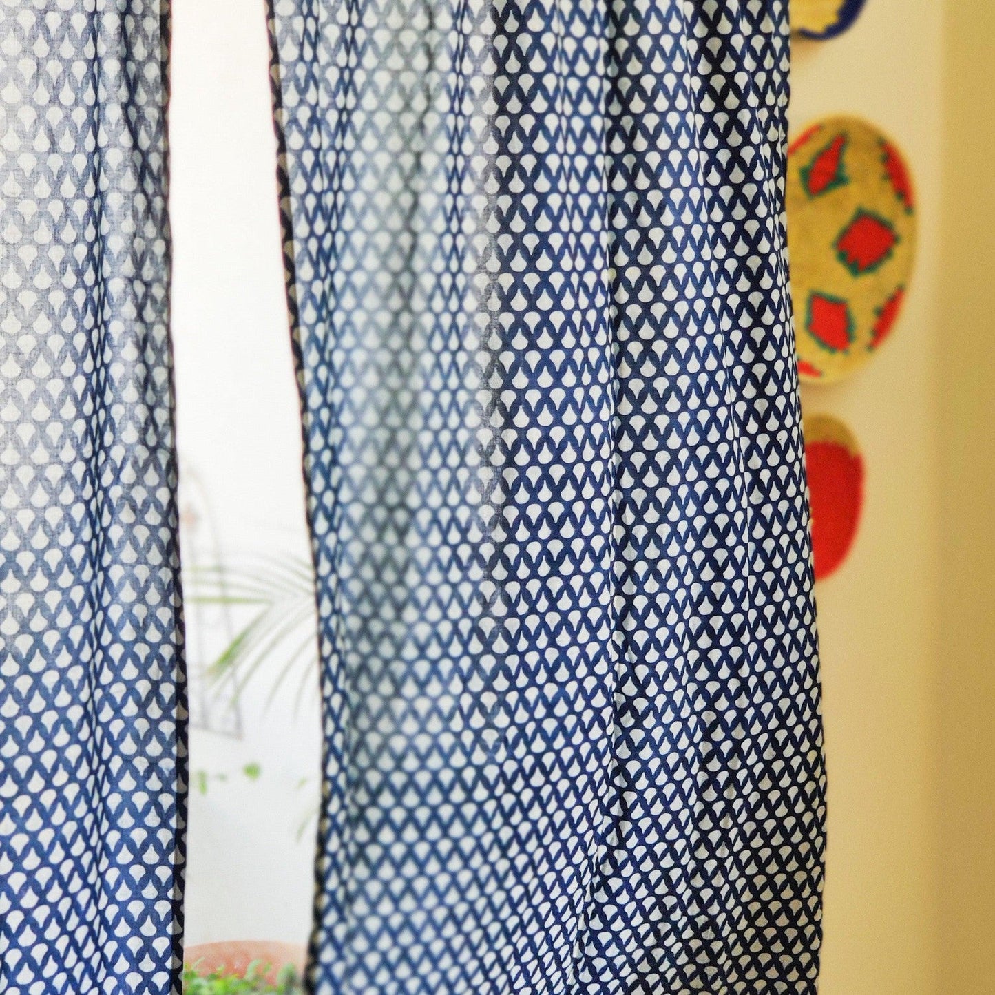 Indigo Tear Drop Semi Sheer Curtain-Curtains-House of Ekam