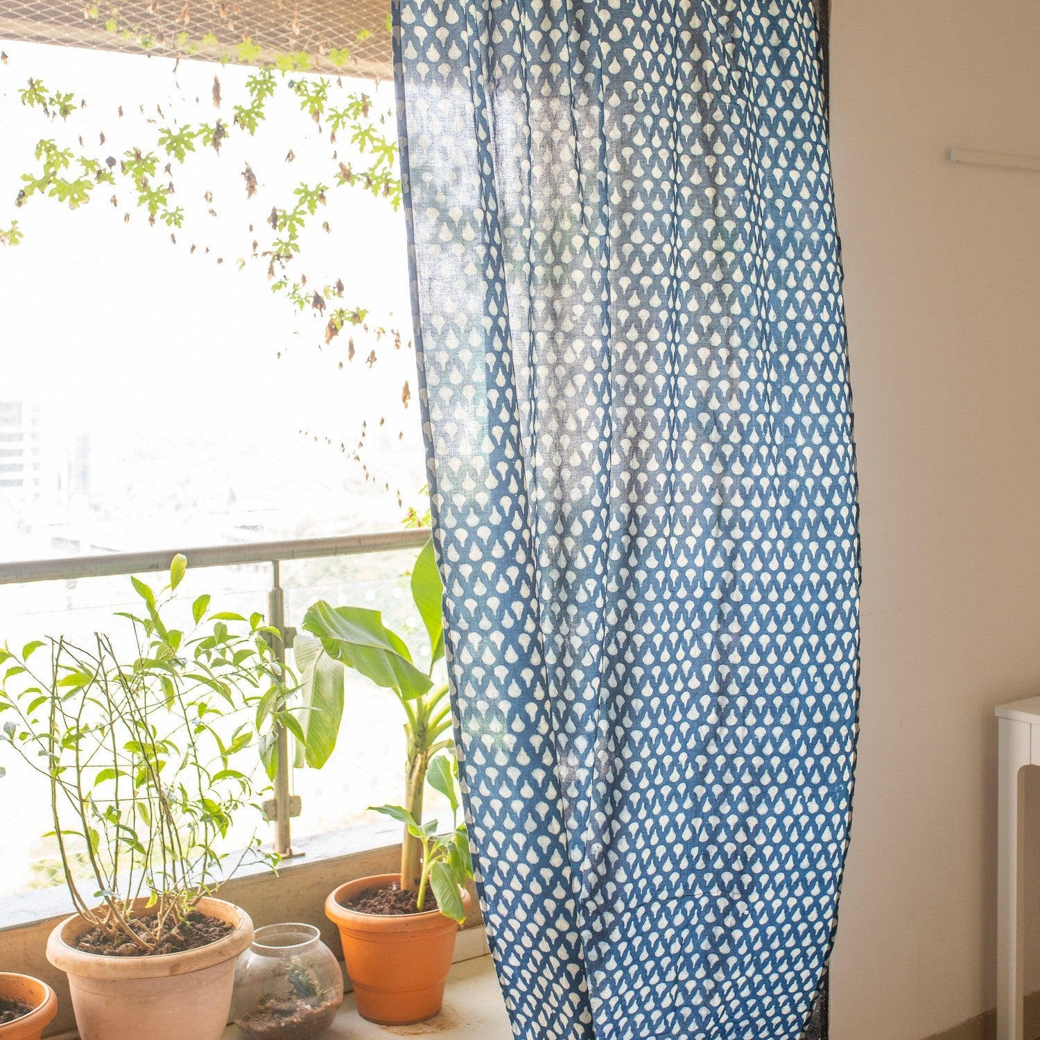 Indigo Tear Drop Semi Sheer Curtain-Curtains-House of Ekam