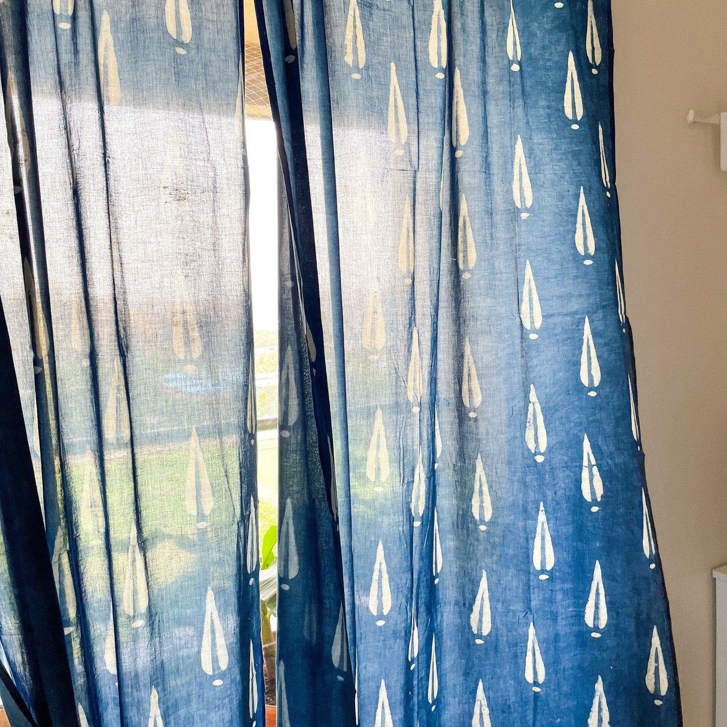 Indigo Tilak Print Semi Sheer Curtain-Curtains-House of Ekam