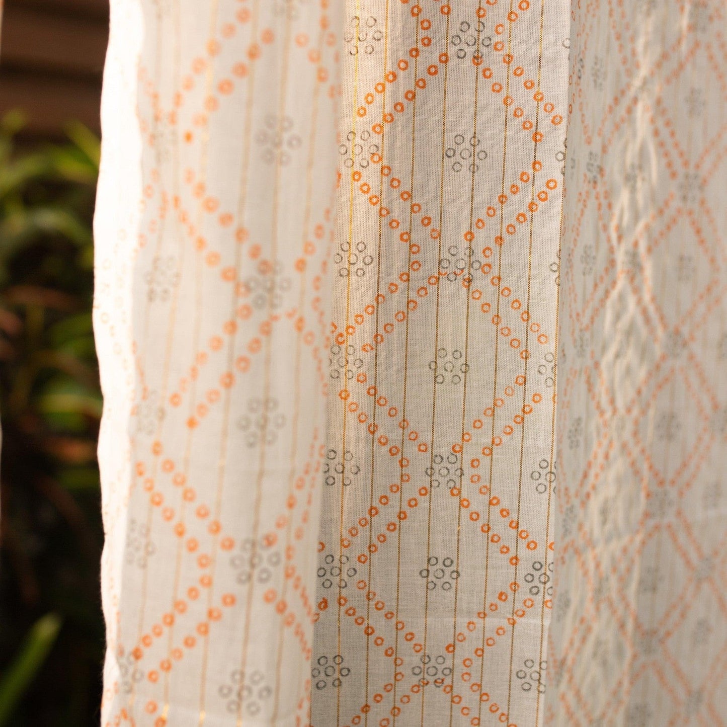 Lurex Bandhani Blockprint Sheer Curtain-Curtains-House of Ekam