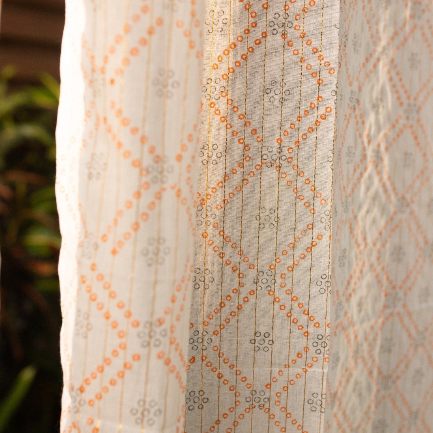 Lurex Bandhani Blockprint Sheer Curtain-Curtains-House of Ekam
