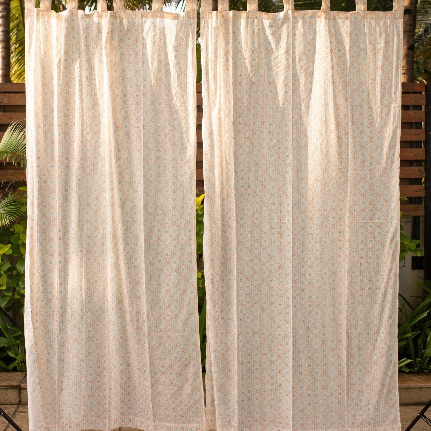Lurex Bandhani Blockprint Sheer Curtain-Curtains-House of Ekam