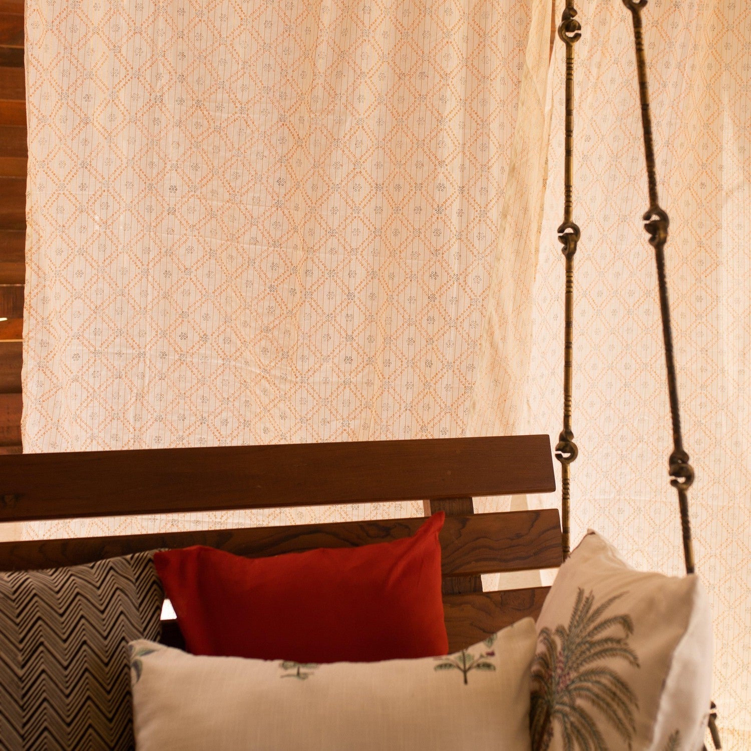 Lurex Bandhani Blockprint Sheer Curtain-Curtains-House of Ekam
