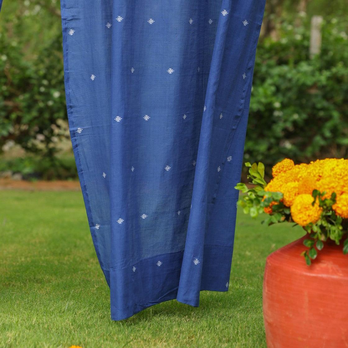 Neel Rong Jamdani Cotton Handloom Curtain-Curtains-House of Ekam