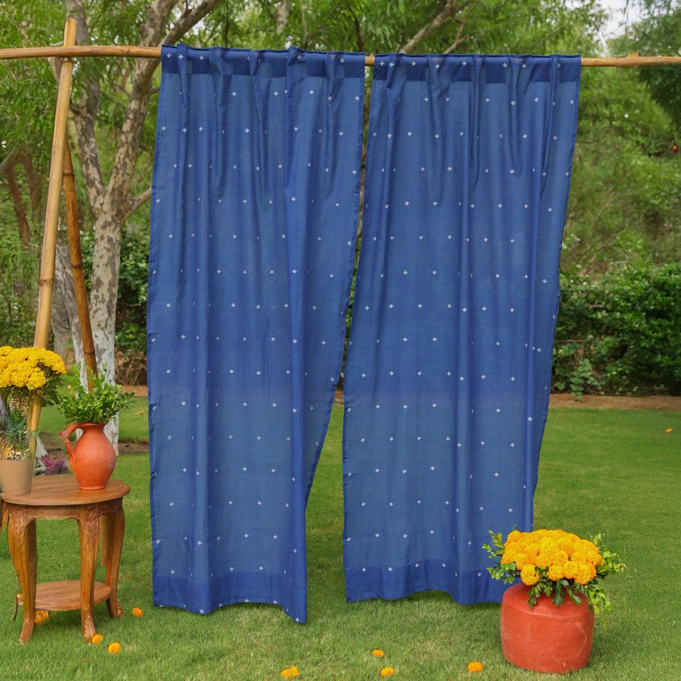 Neel Rong Jamdani Cotton Handloom Curtain-Curtains-House of Ekam