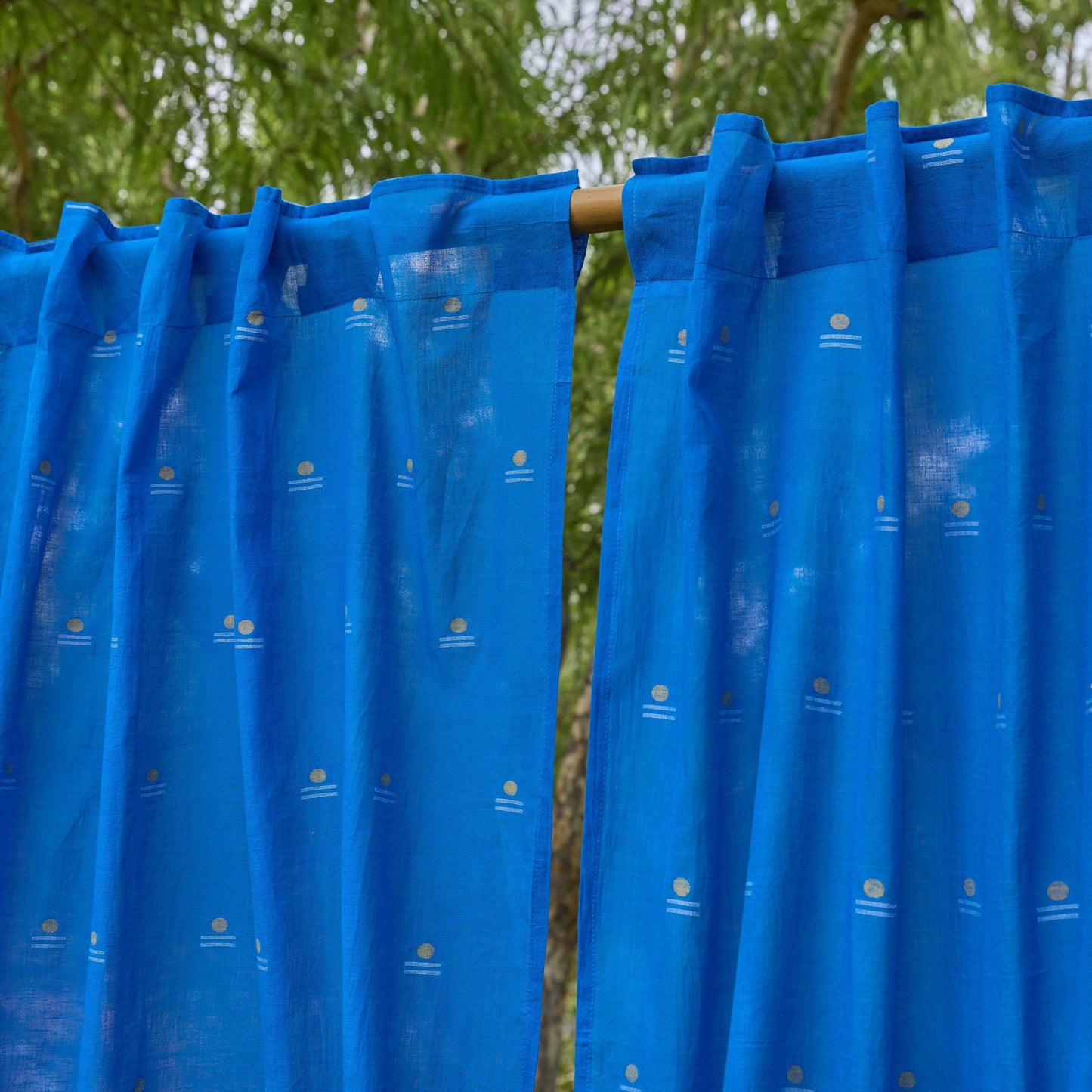 Neel Rong with Gold Jamdani Cotton Handloom Curtain-Curtains-House of Ekam