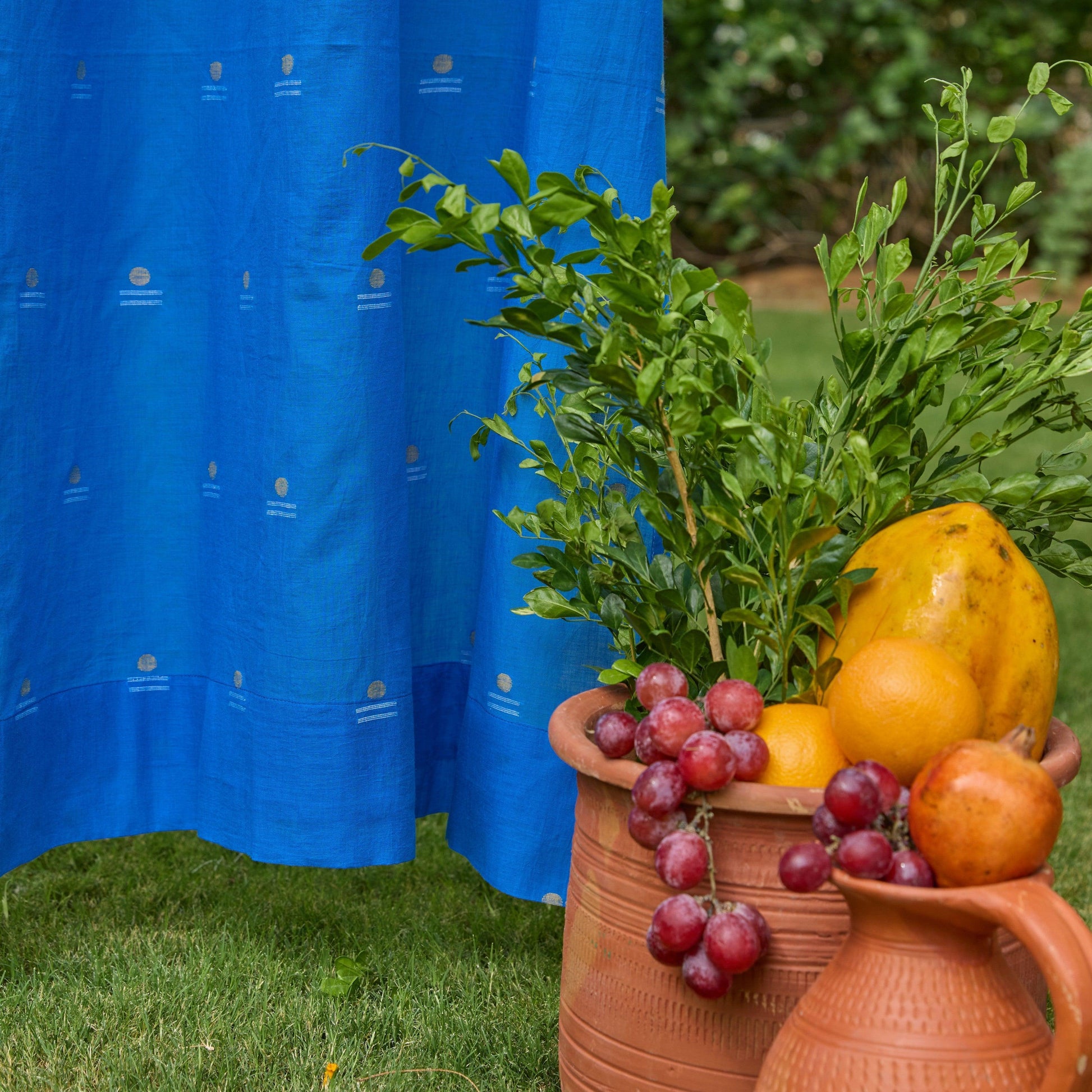 Neel Rong with Gold Jamdani Cotton Handloom Curtain-Curtains-House of Ekam