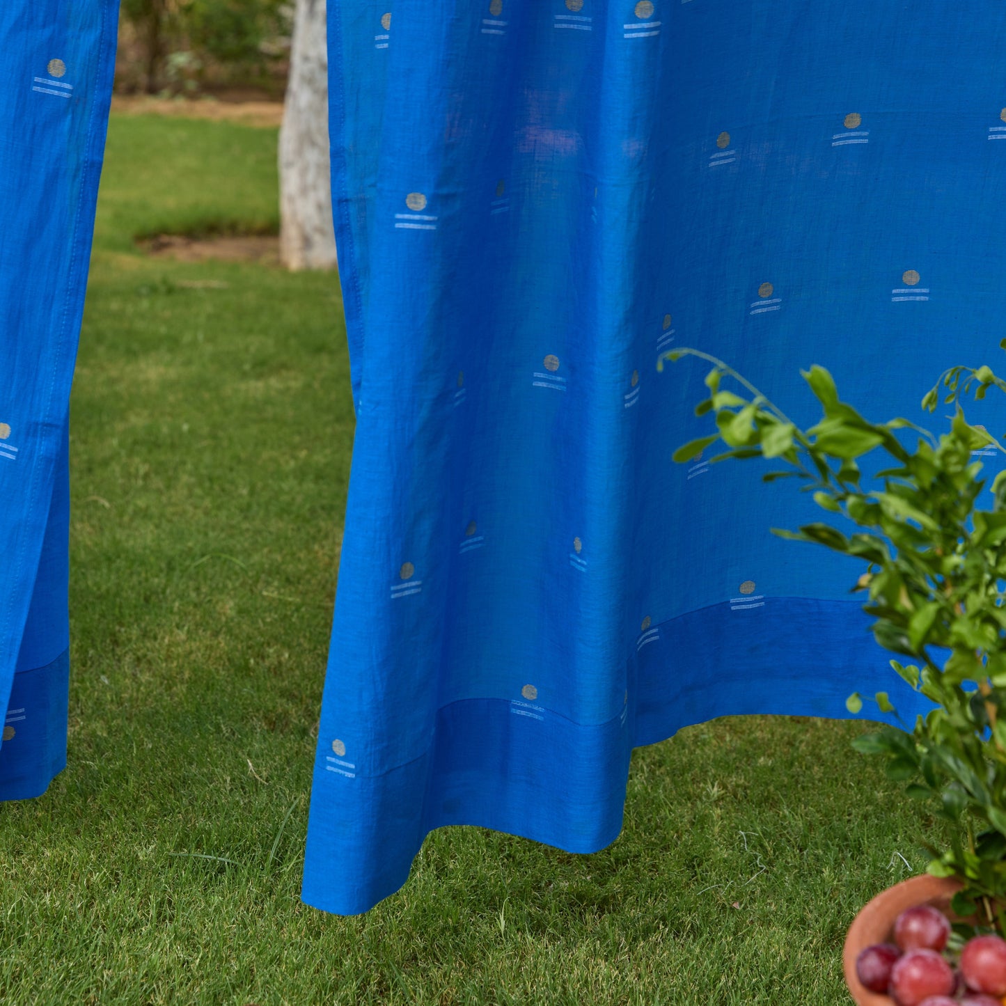 Neel Rong with Gold Jamdani Cotton Handloom Curtain-Curtains-House of Ekam