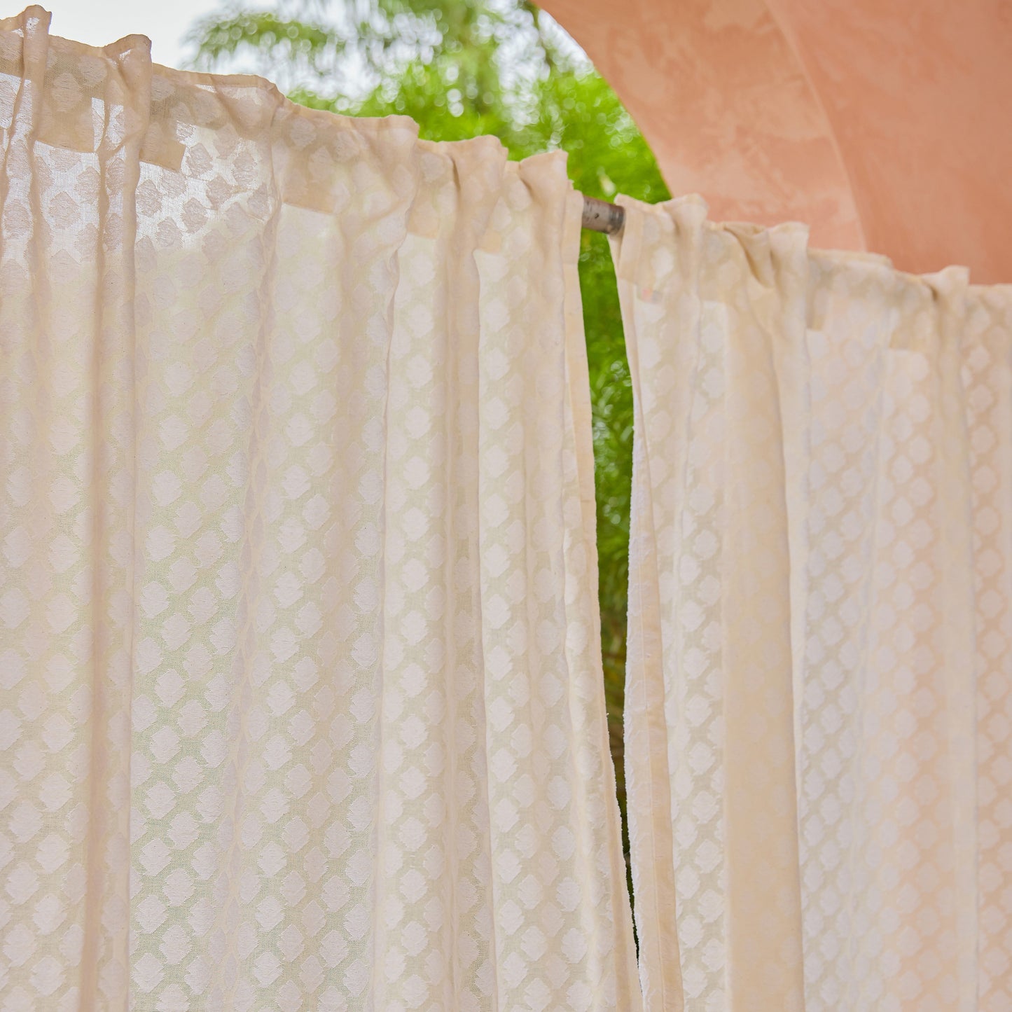 Off-White Buti Baag Cutwork Cotton Banaras Curtain-Curtains-House of Ekam