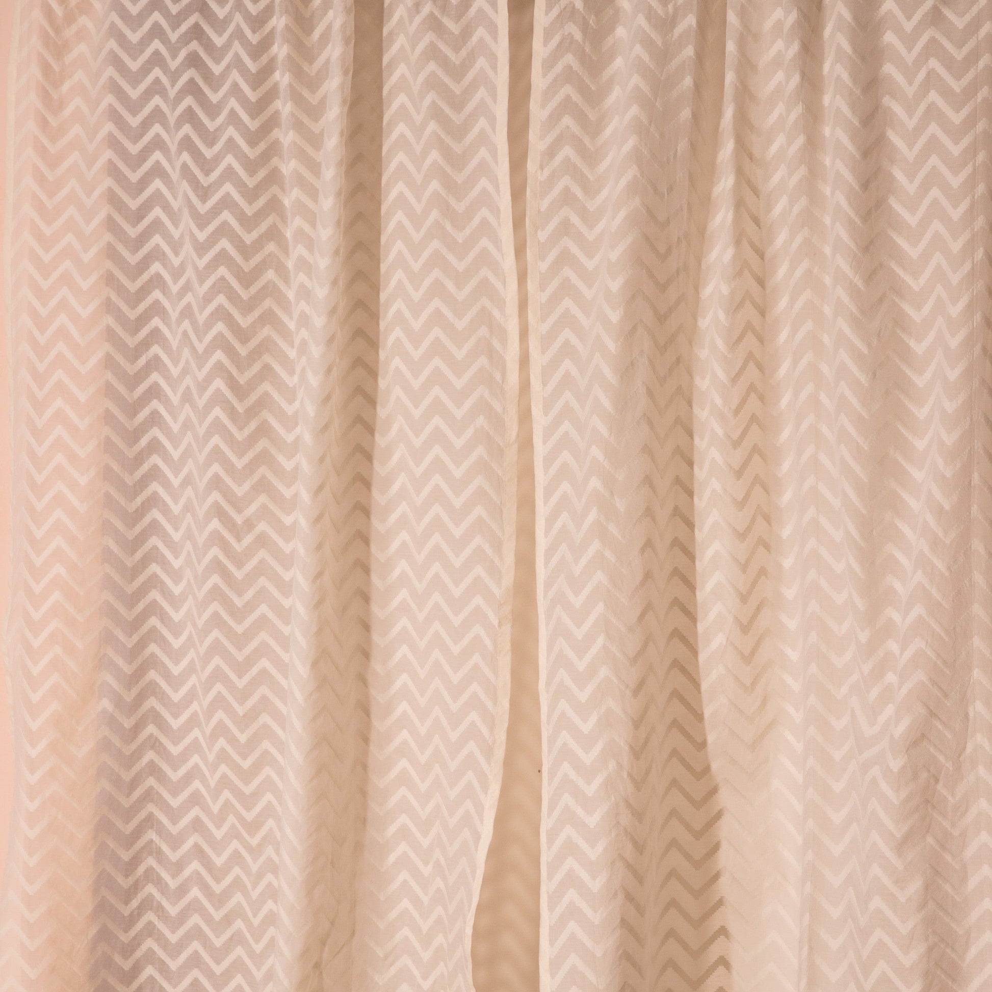 Off-White Chevron Banarsi Curtain-Curtains-House of Ekam