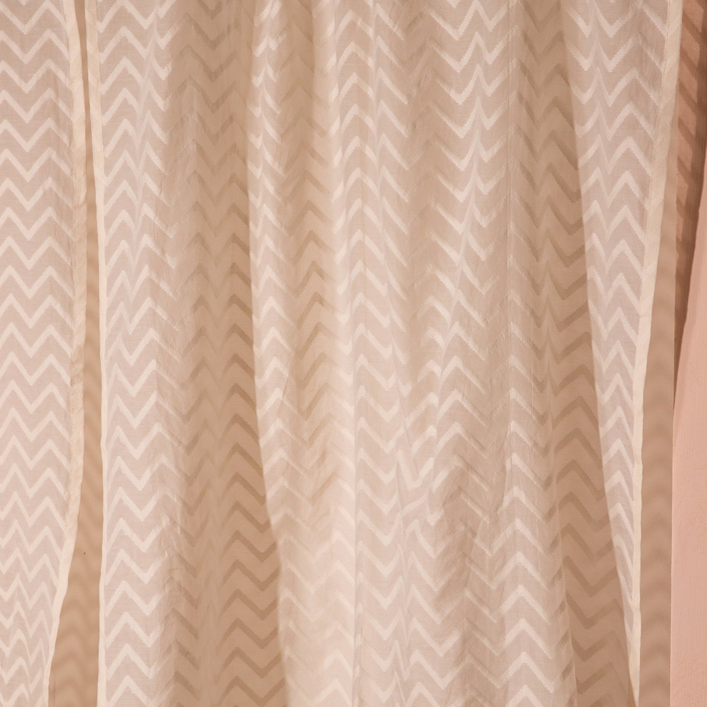 Off-White Chevron Banarsi Curtain-Curtains-House of Ekam
