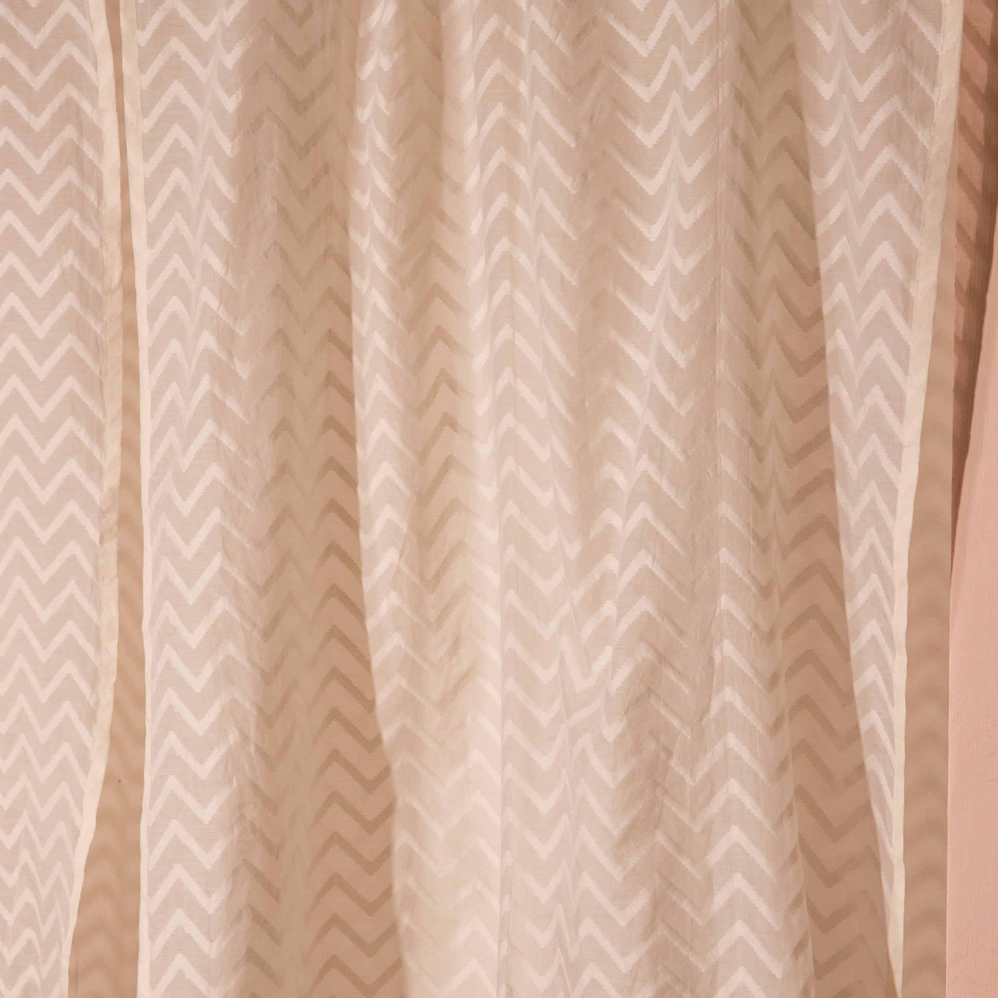 Off-White Chevron Banarsi Curtain-Curtains-House of Ekam