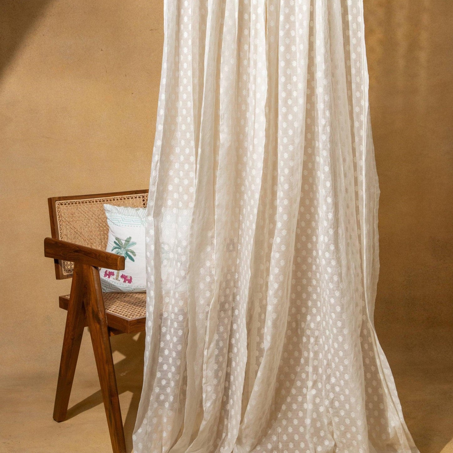 Off-White Floral Buta Banarsi Curtain-Curtains-House of Ekam
