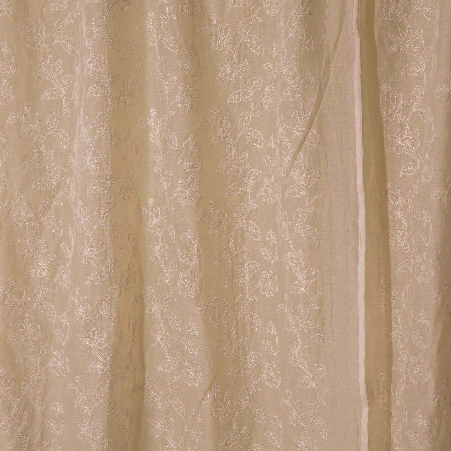 Off White Jharokha Jaal Banarsi Embroidered Cotton Silk Curtain-Curtains-House of Ekam