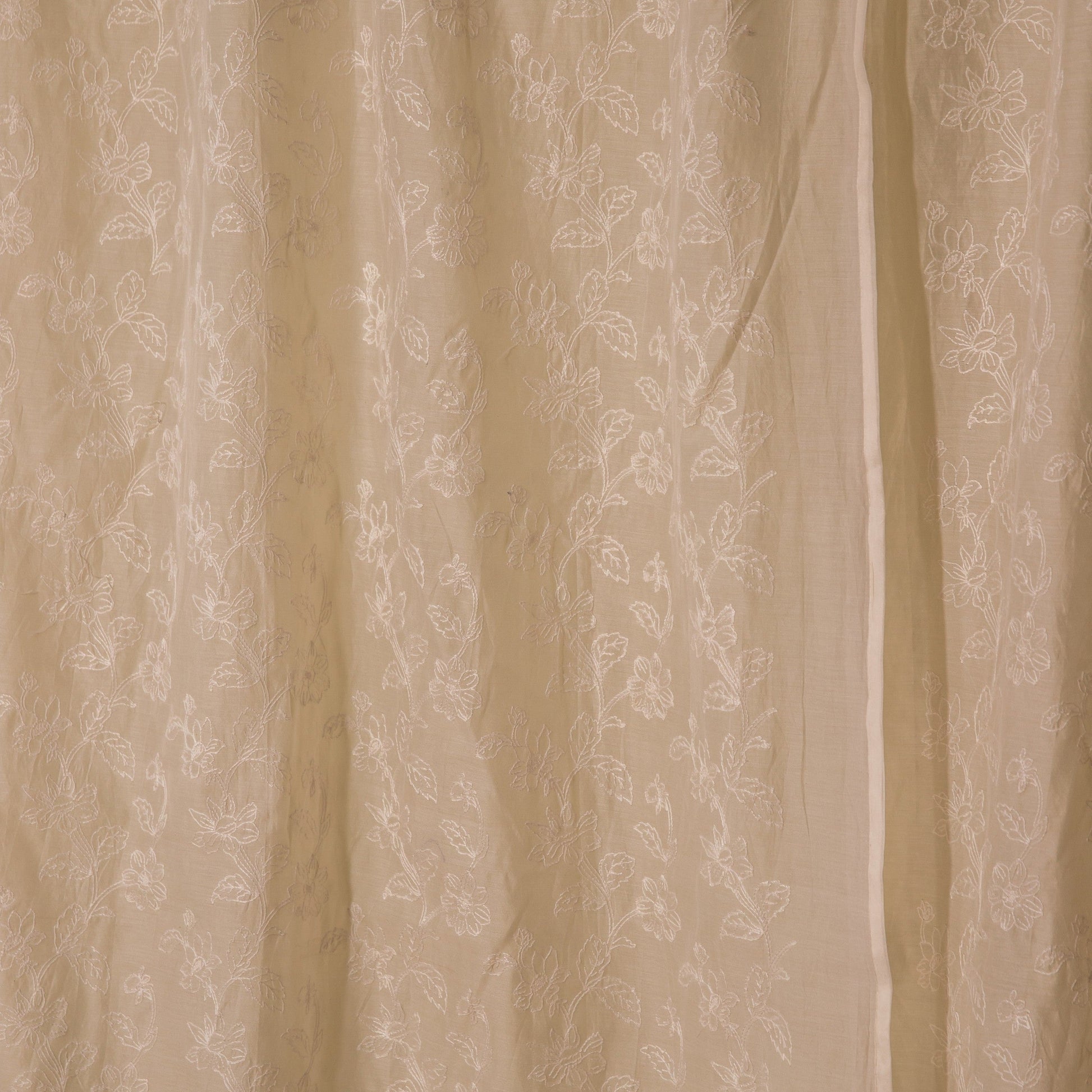 Off White Jharokha Jaal Banarsi Embroidered Cotton Silk Curtain-Curtains-House of Ekam