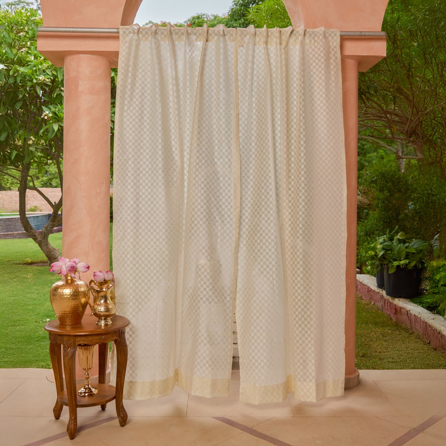 Off-White Juhi Jaal Cotton Silk Banaras Curtain-Curtains-House of Ekam