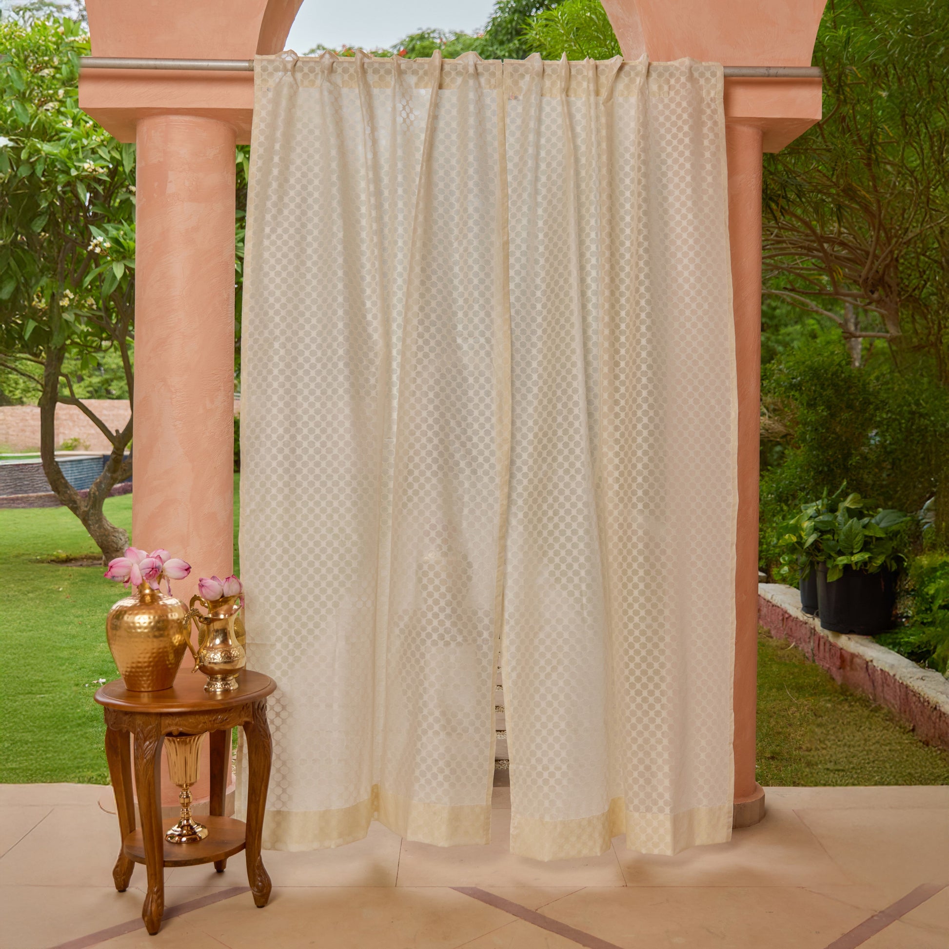 Off-White Juhi Jaal Cotton Silk Banaras Curtain-Curtains-House of Ekam
