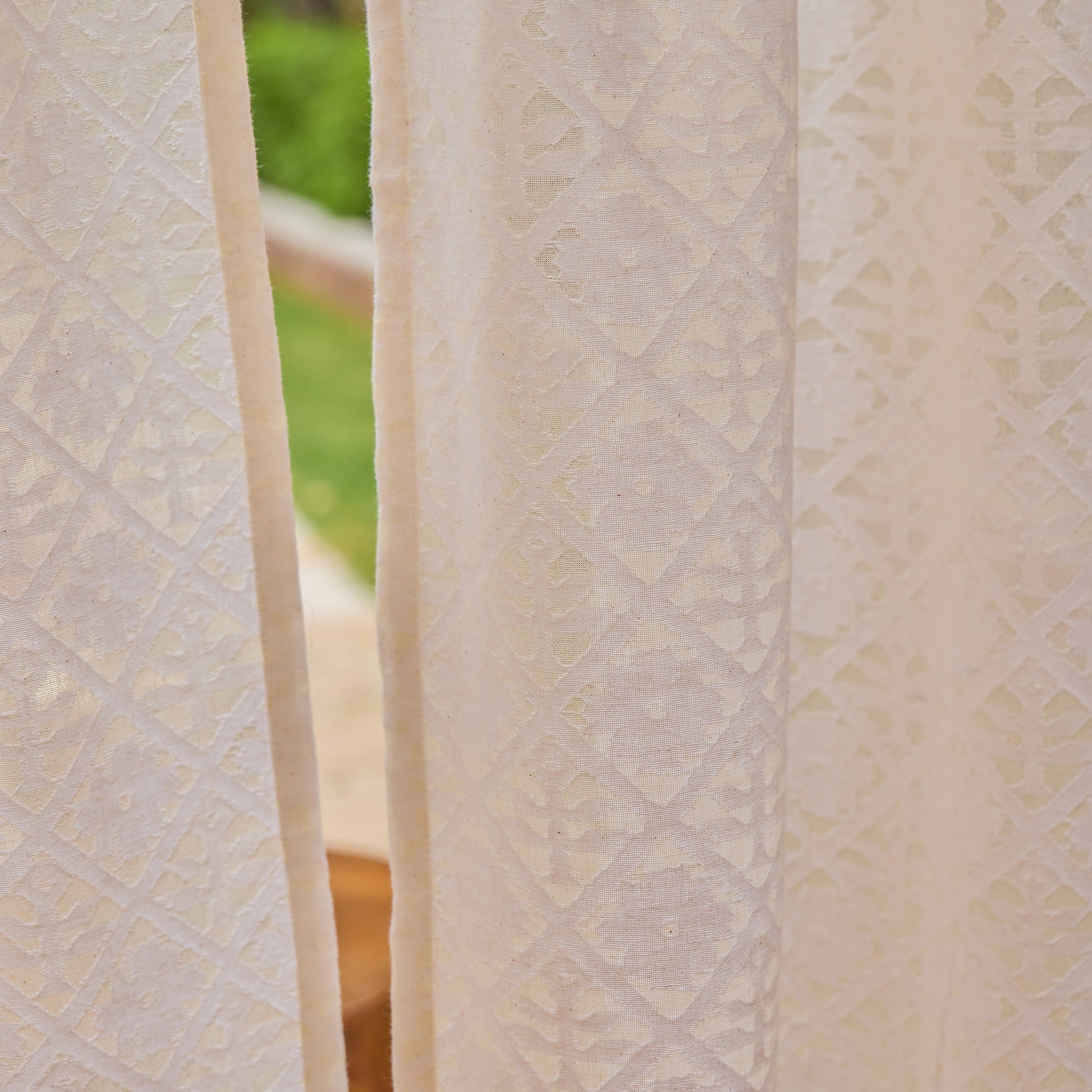 Off-White Mehr Mihrab Floral Cutwork Cotton Banaras Curtain-Curtains-House of Ekam