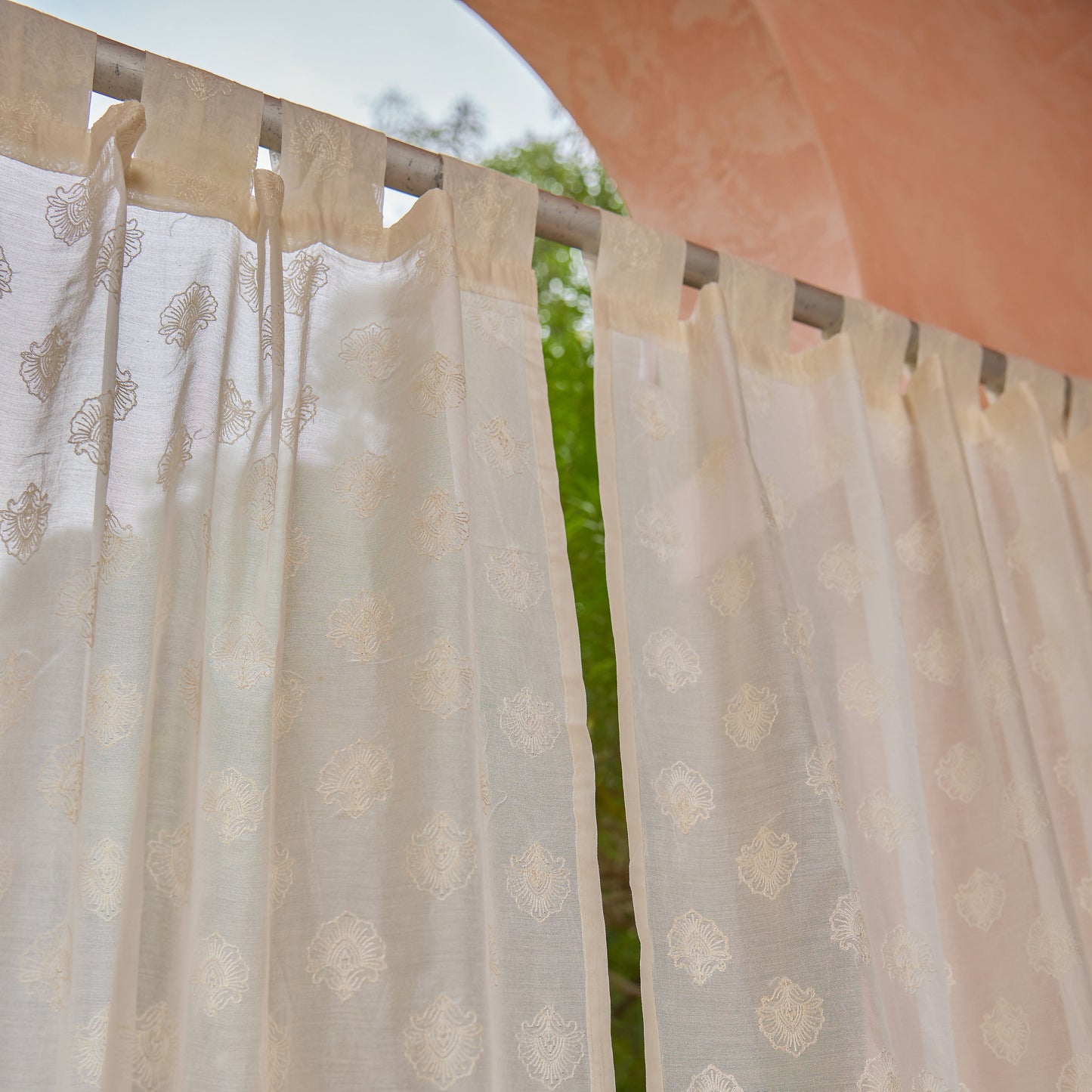 Off White Nargis Buti Banarsi Embroidered Cotton Silk Curtain-Curtains-House of Ekam