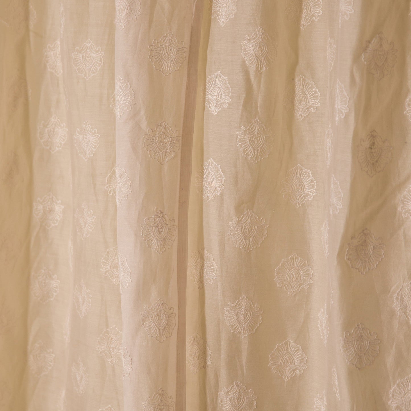 Off White Nargis Buti Banarsi Embroidered Cotton Silk Curtain-Curtains-House of Ekam